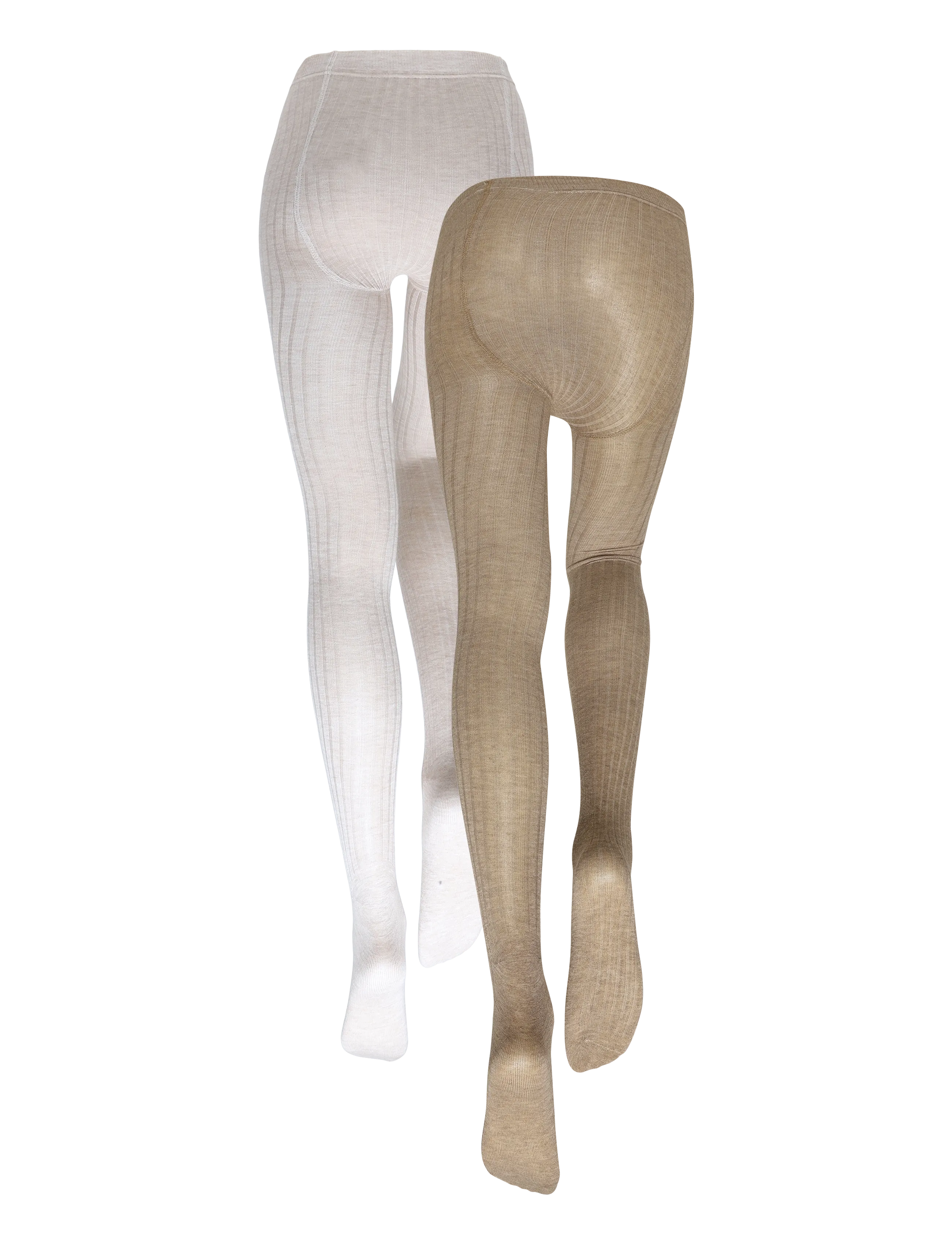 Huttelihut - Wool Rib Stockings 2-Pack - strumpbyxor - camel melange - 1