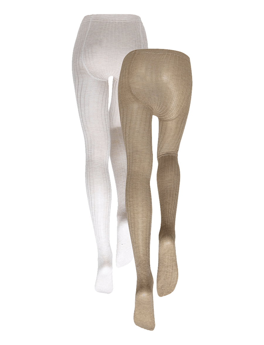 Huttelihut - Wool Rib Stockings 2-Pack - strumpbyxor - camel melange - 1