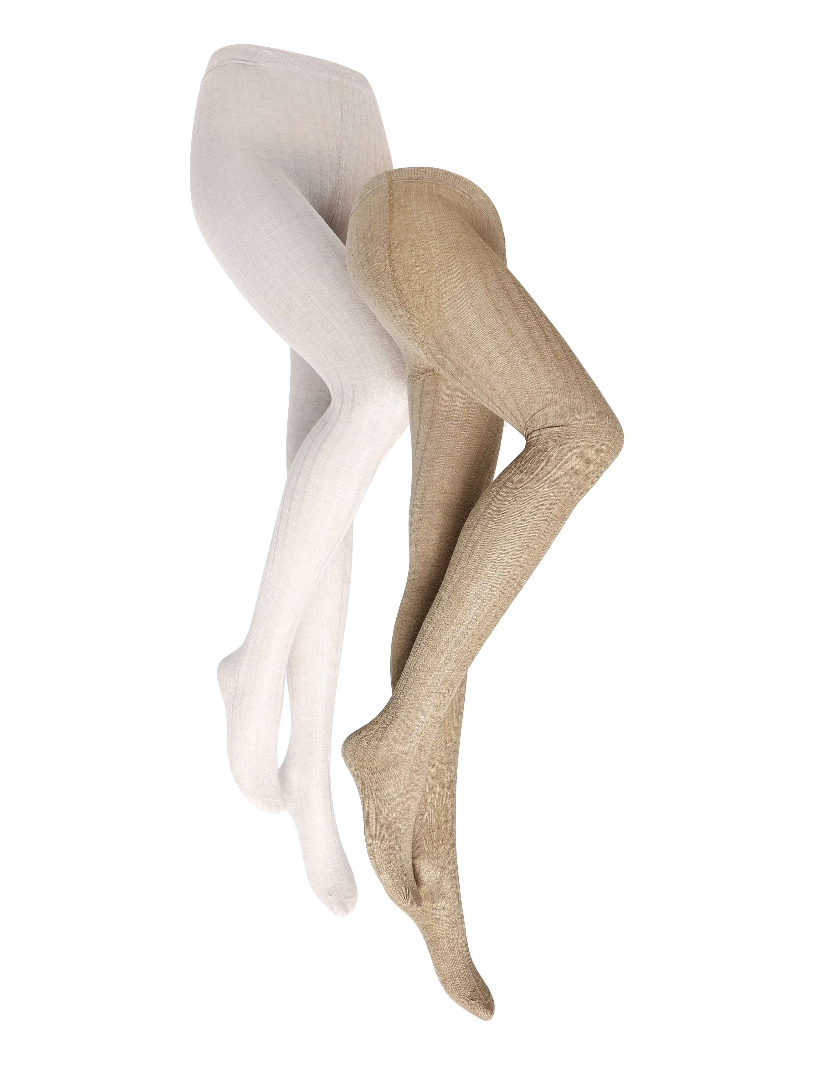 Huttelihut - Wool Rib Stockings 2-Pack - strumpbyxor - camel melange - 2