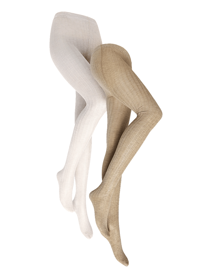 Huttelihut - Wool Rib Stockings 2-Pack - strumpbyxor - camel melange - 2
