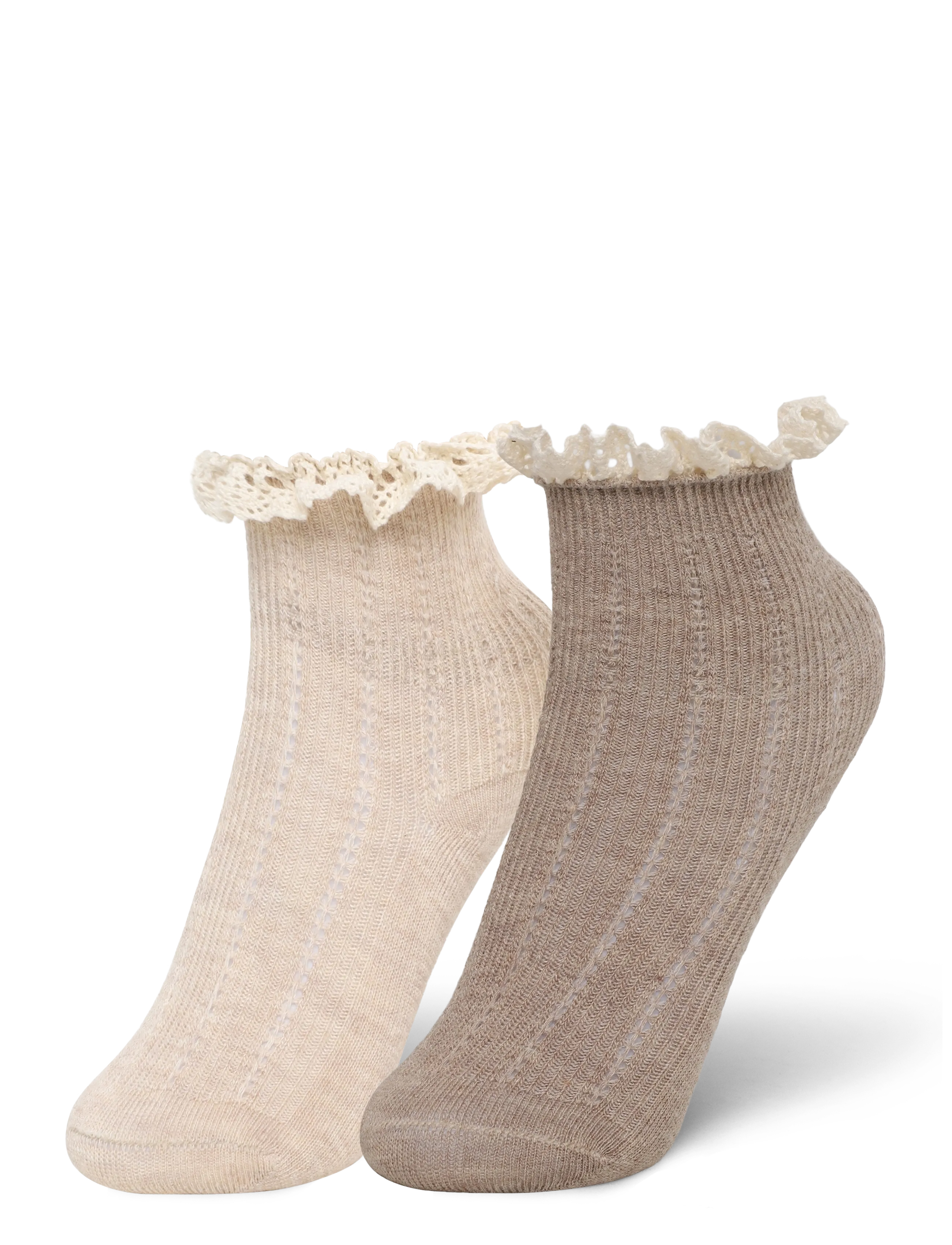 Huttelihut Wool Lace Socks 2-Pack - Strumpor - CAMEL MELANGE / beige