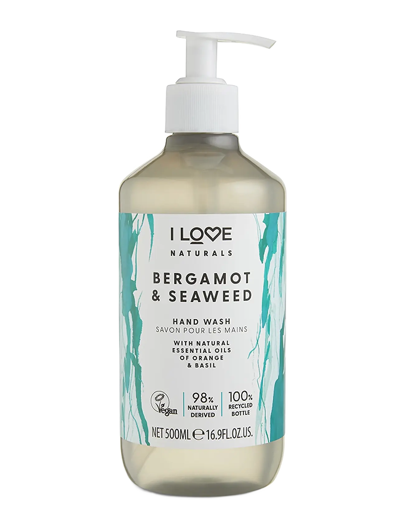 I LOVE Naturals Hand Wash Bergamot & Seaweed 500Ml, Flydende håndsæbe, Nude, Str: 500 ml