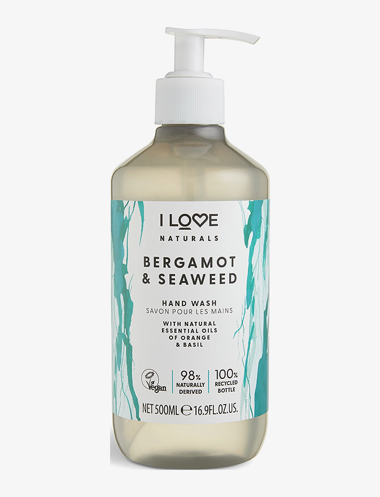 I LOVE I LOVE Naturals Hand Wash Bergamot & Seaweed 500ml - Rankų muilas - BERGAMOT & SEAWEED / clear