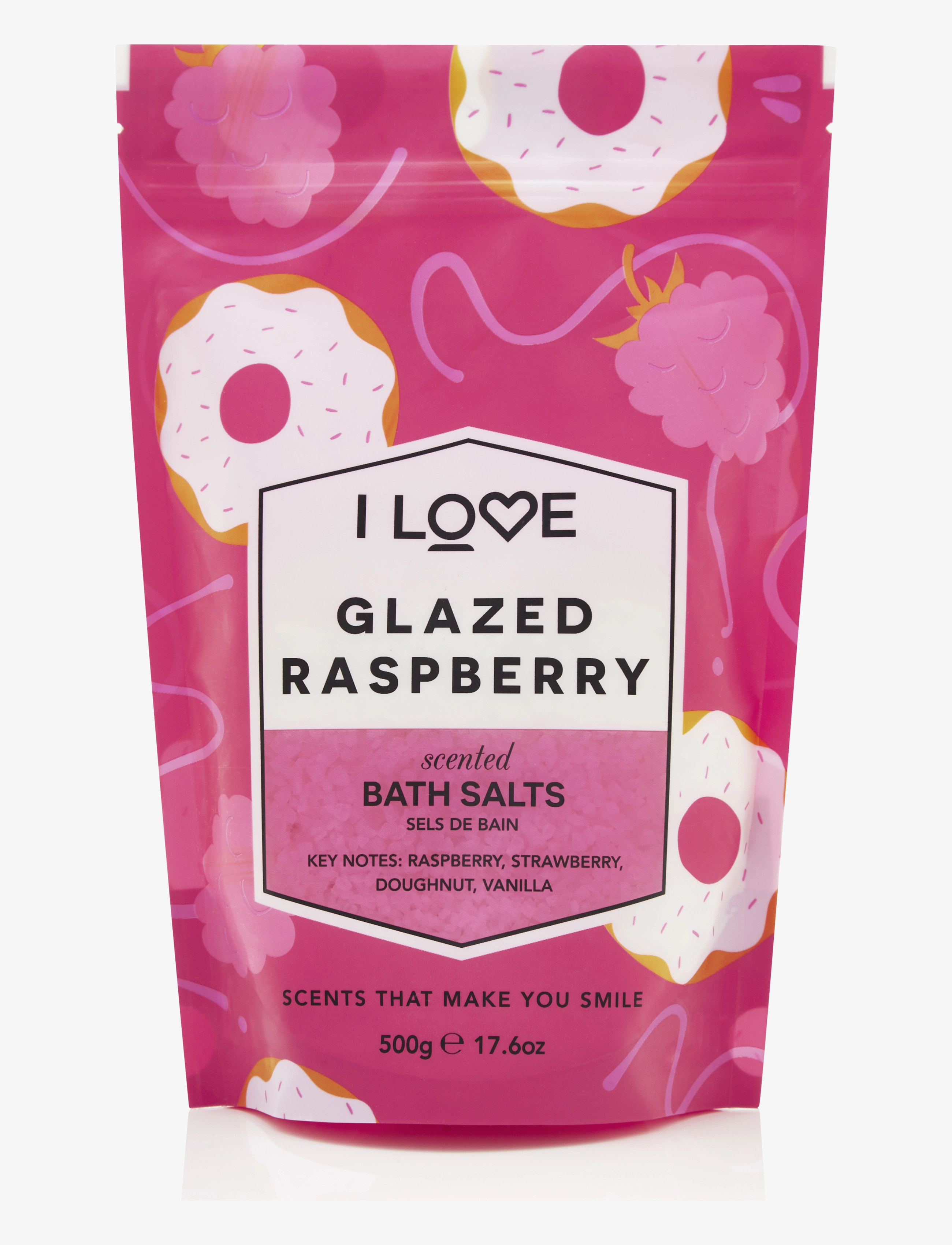 I LOVE I LOVE Signature Bath Salts Glazed Raspberry 500g - Koorijad ja vannisoolad - GLAZED RASPBERRY / clear