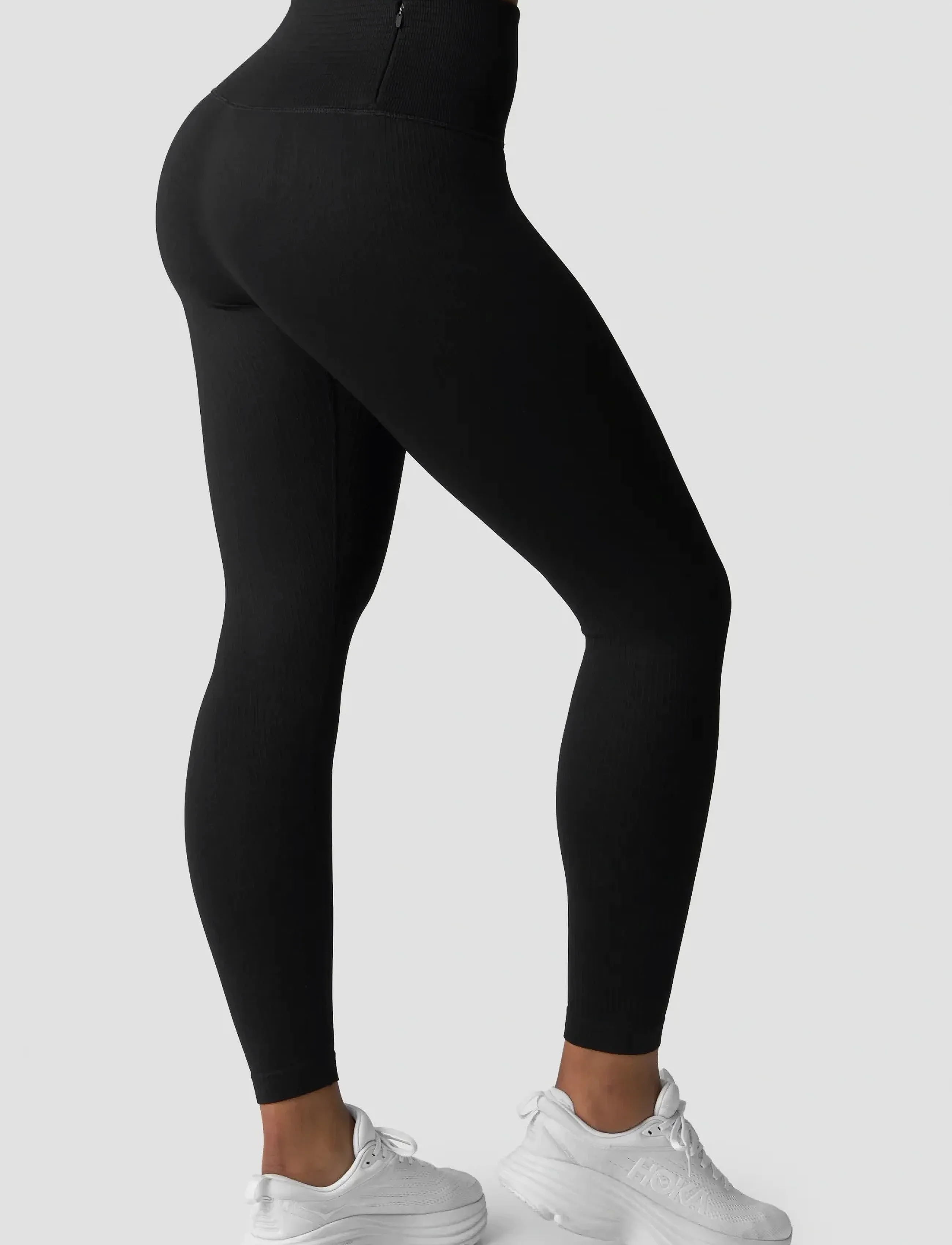 ICANIWILL Ribbed Define Seamless Pocket Tights, Kvinder, Højtaljede Ribbede Tights, Sort, Str: M