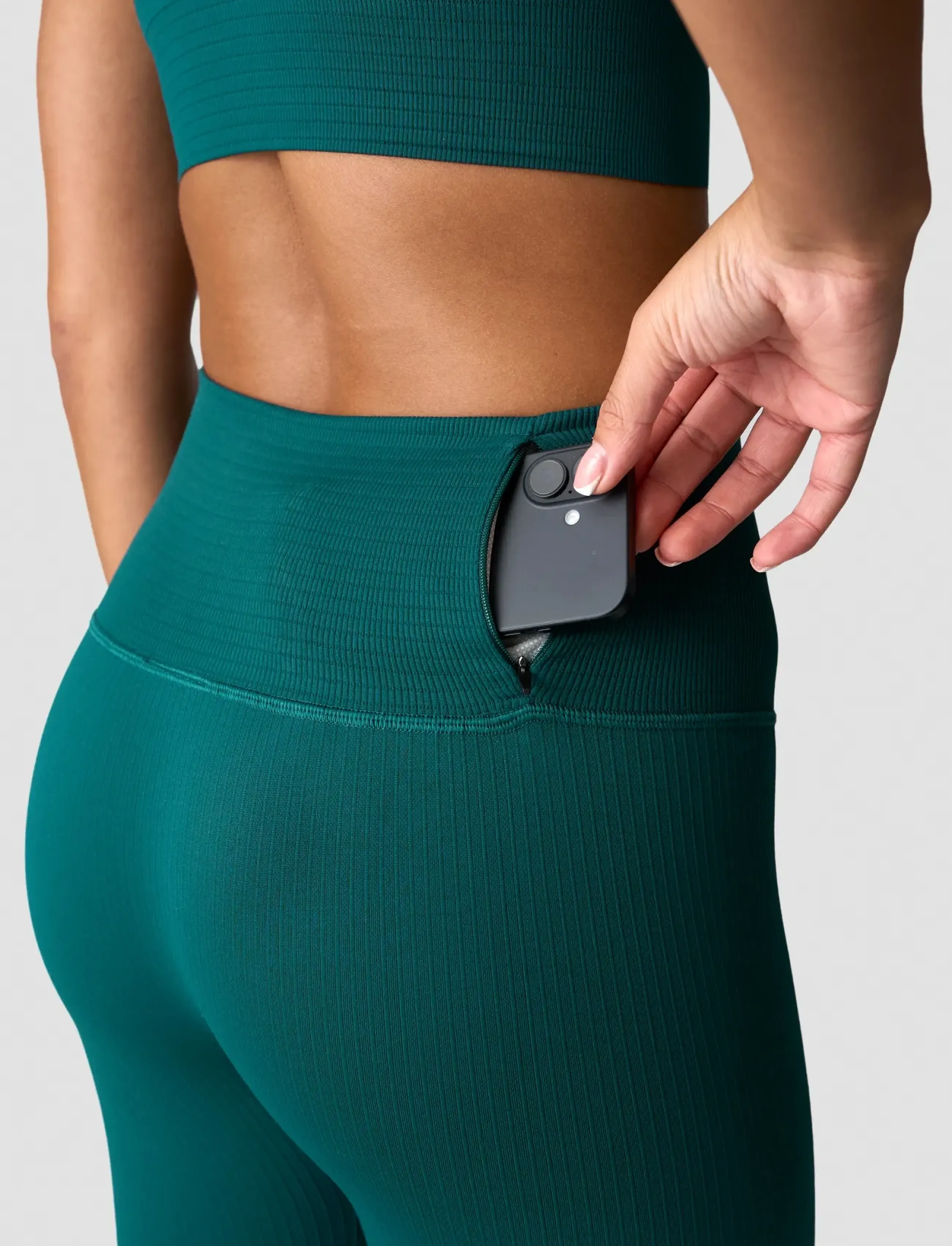 ICANIWILL - Ribbed Define Seamless Pocket Tights - besiūlės tamprės - forest green - 5