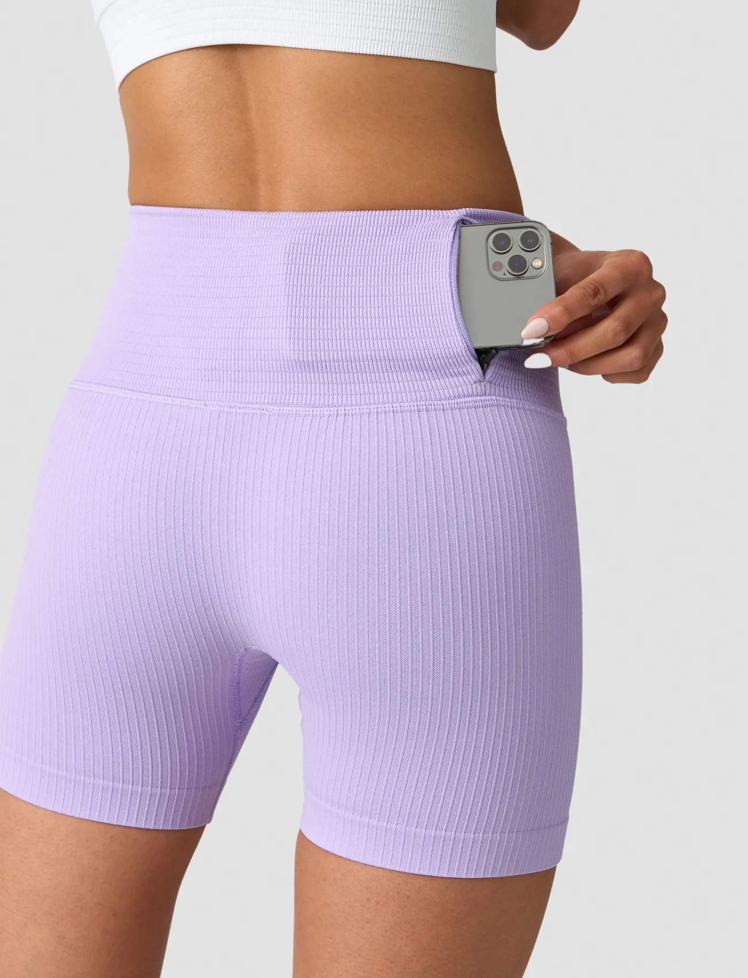 ICANIWILL - Ribbed Define Seamless Pocket Shorts - 1/2 længde - lavender - 0