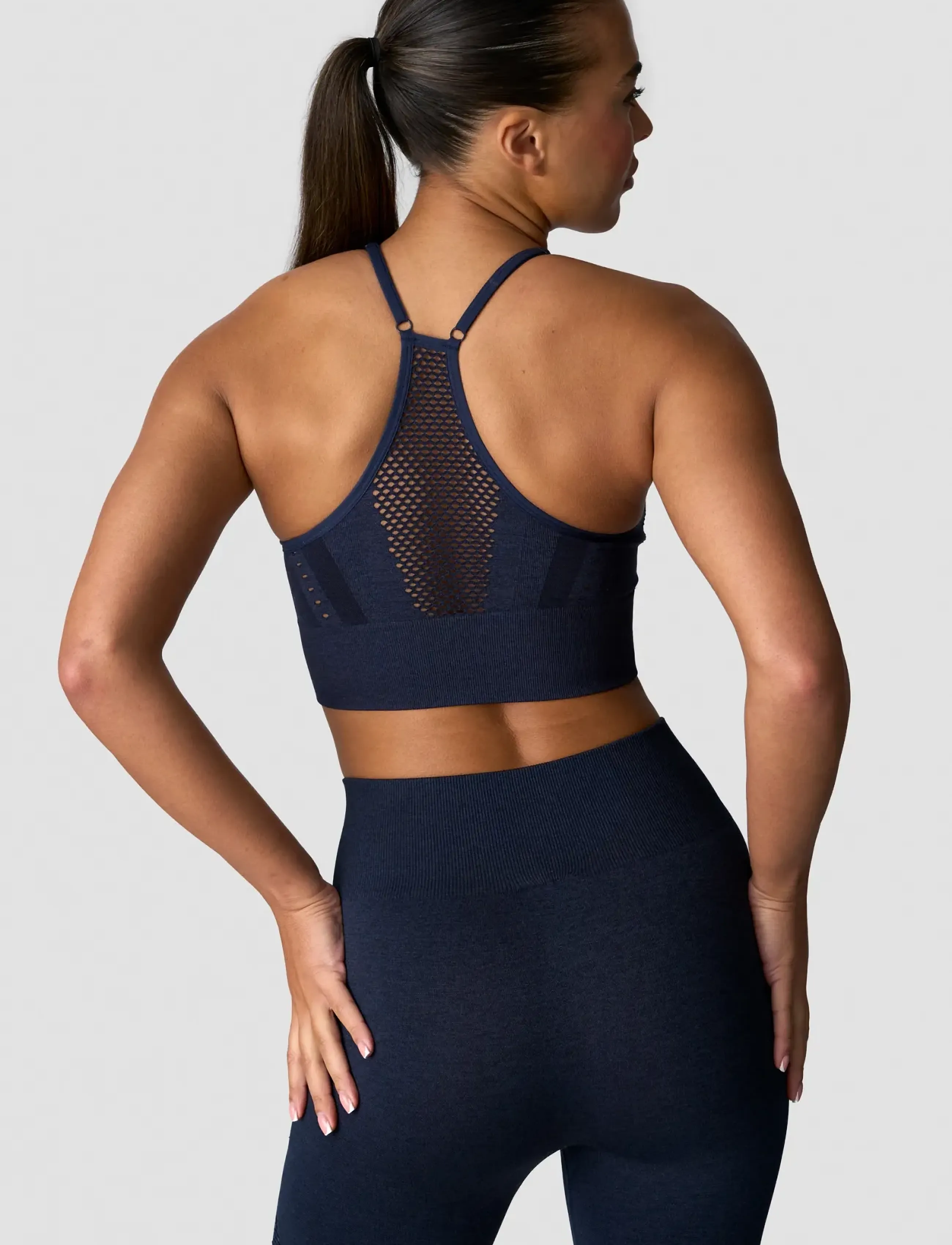ICANIWILL - Queen Mesh Seamless Sports Bra-Metal Blue Melange-XL - laveste priser - navy melange - 3