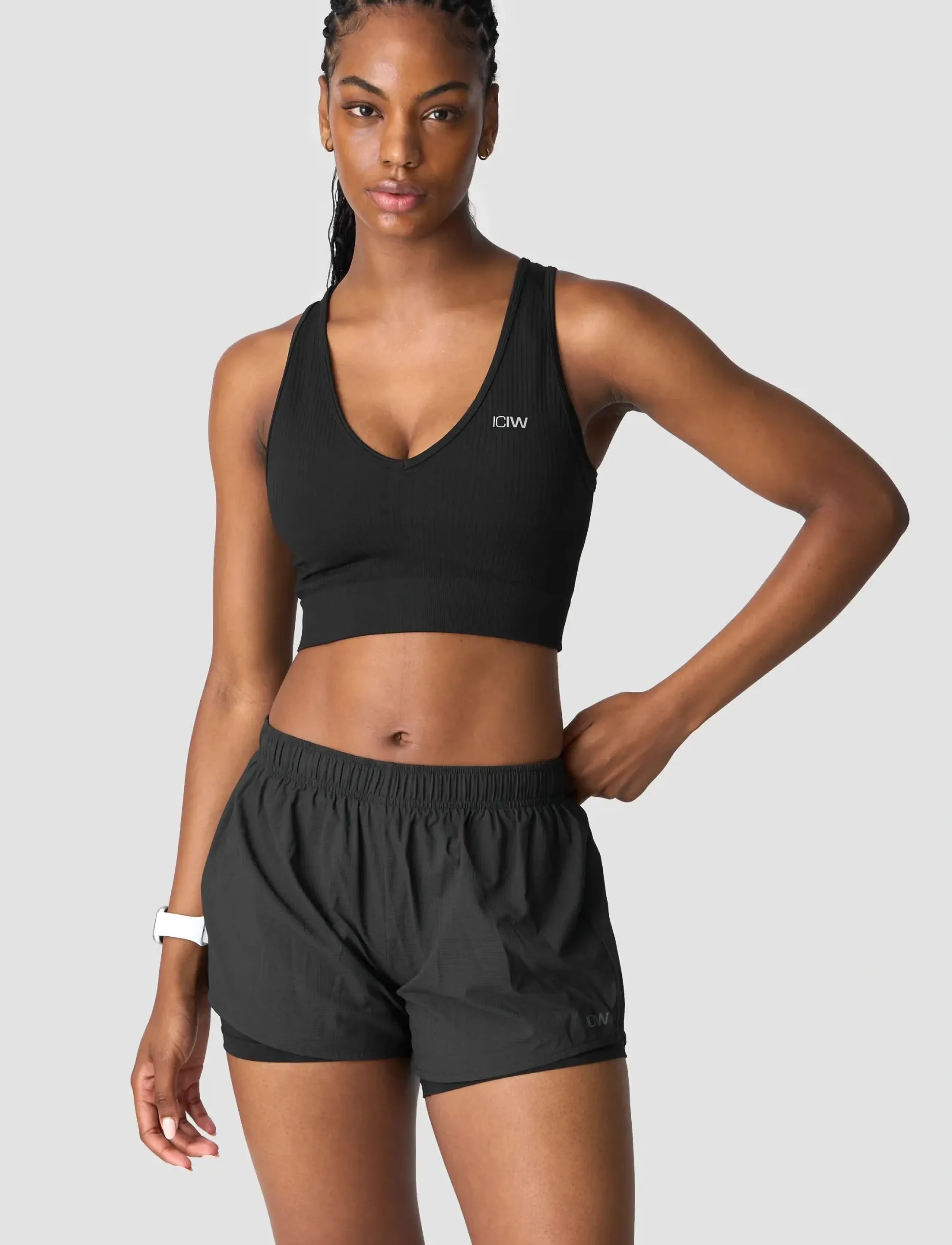 ICANIWILL - Ribbed Define Cropped V-neck Tank W - laveste priser - black - 4