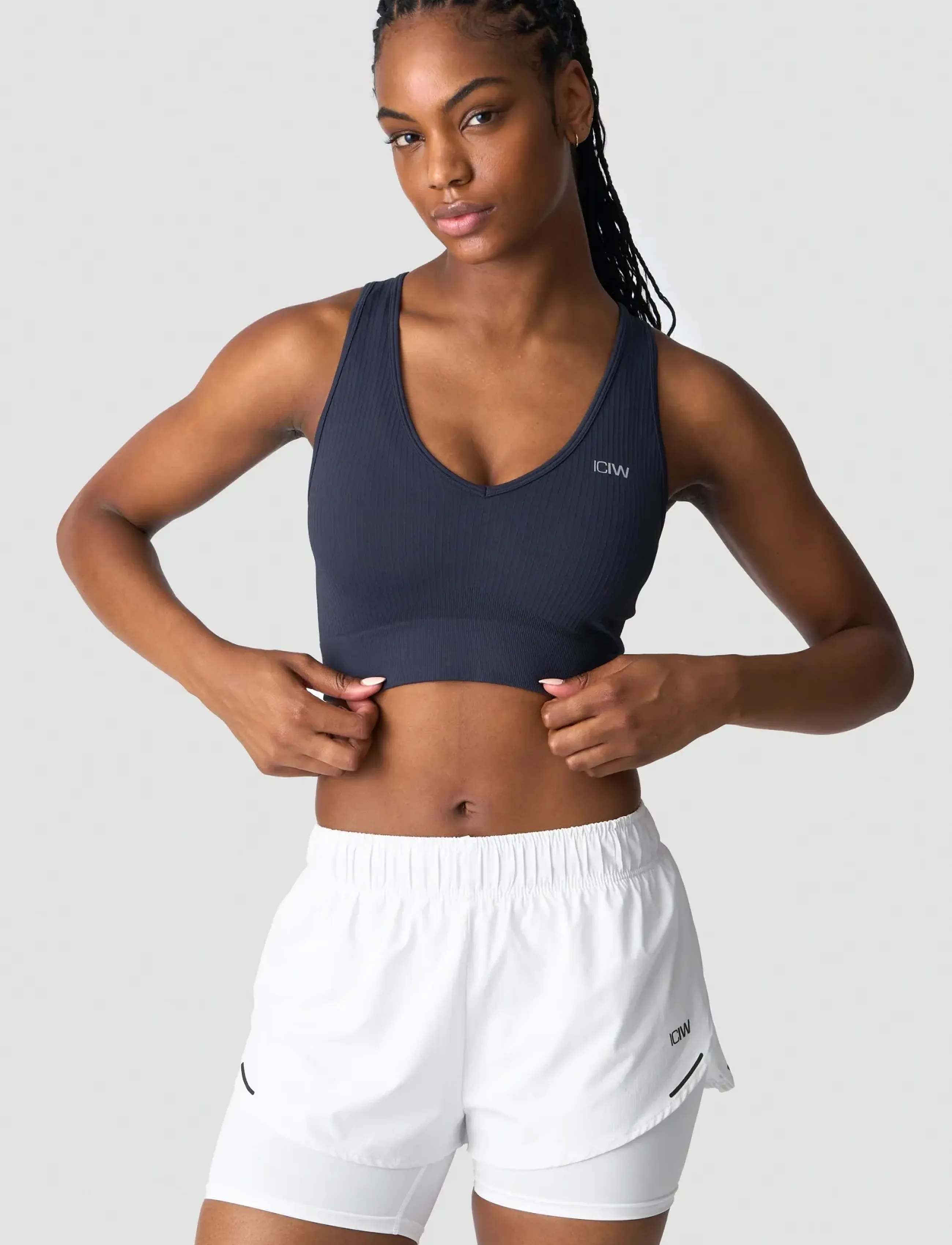 ICANIWILL - Ribbed Define Cropped V-neck Tank W - die niedrigsten preise - navy - 3