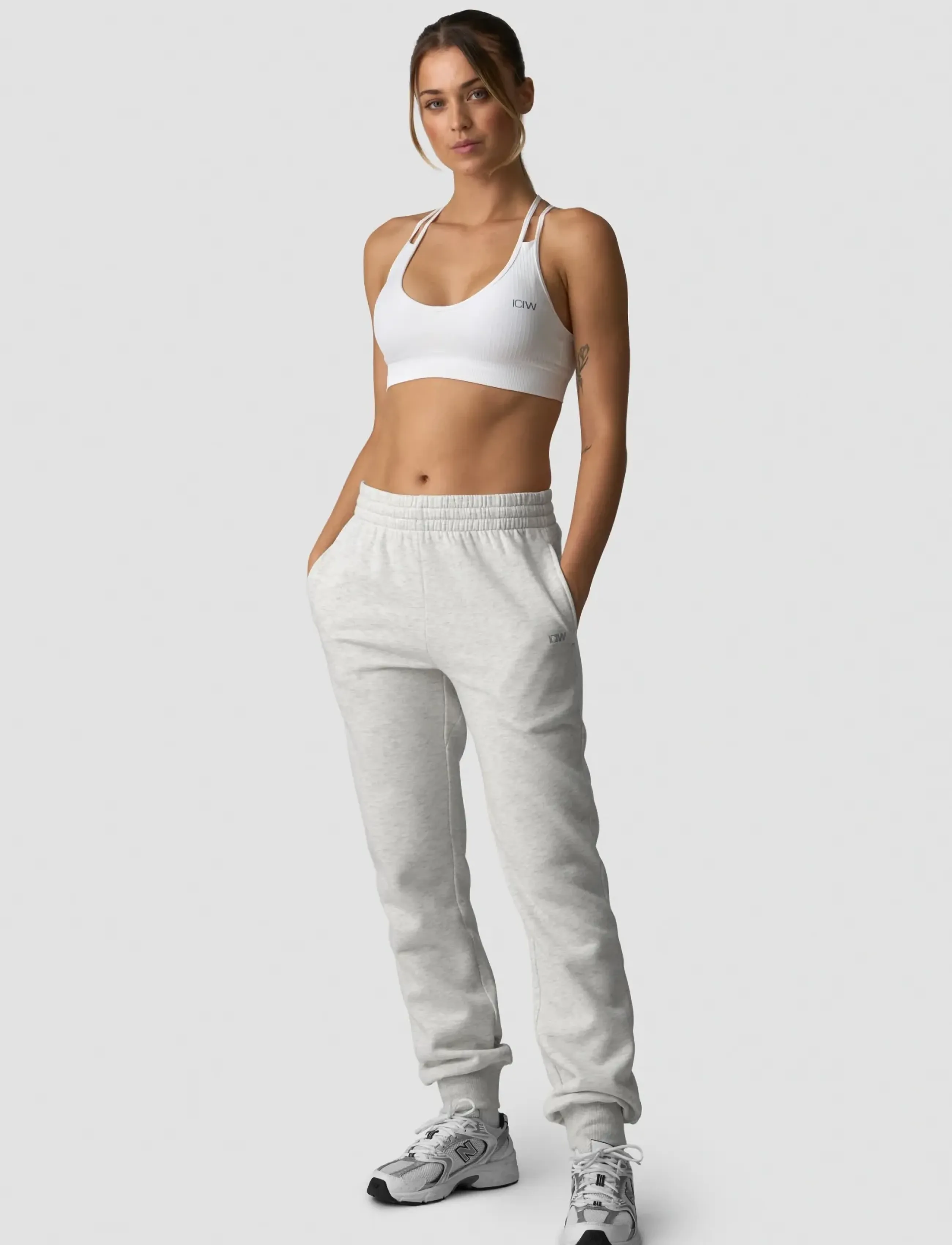 ICANIWILL - Everyday Tapered Sweatpants W-White Melange-XL - dressipüksid - white melange - 5