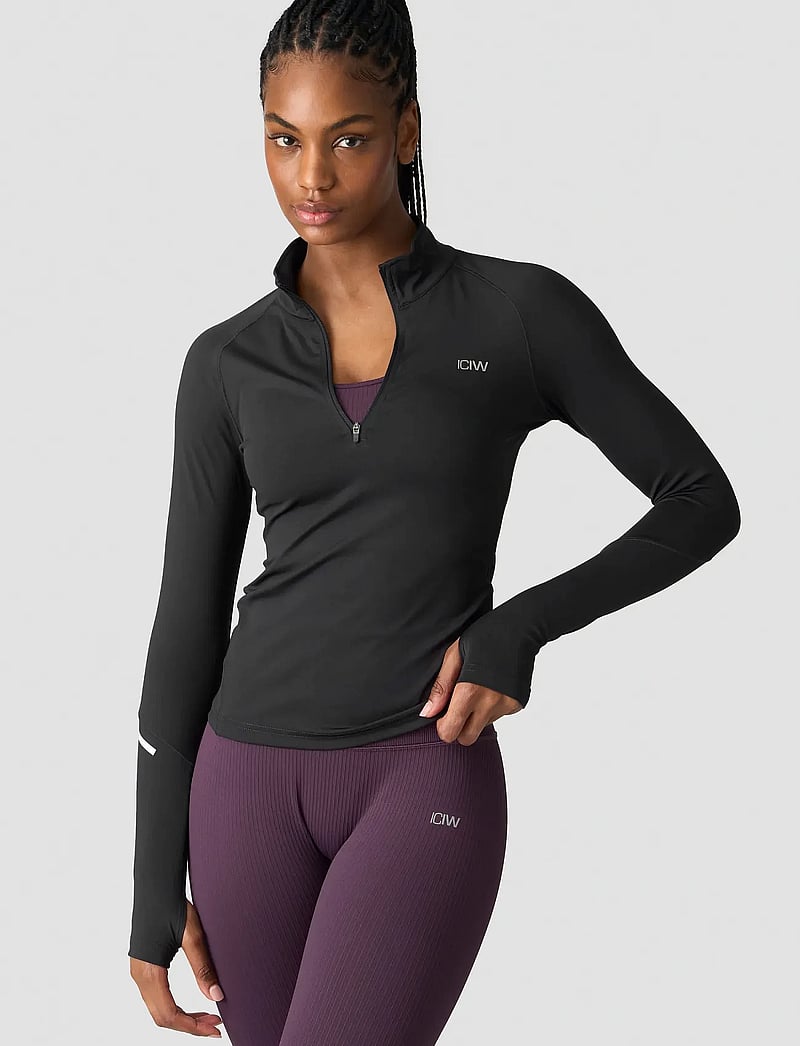 ICANIWILL - Everyday Long Sleeve Stripe 1/4 Zip - tops - black - 0