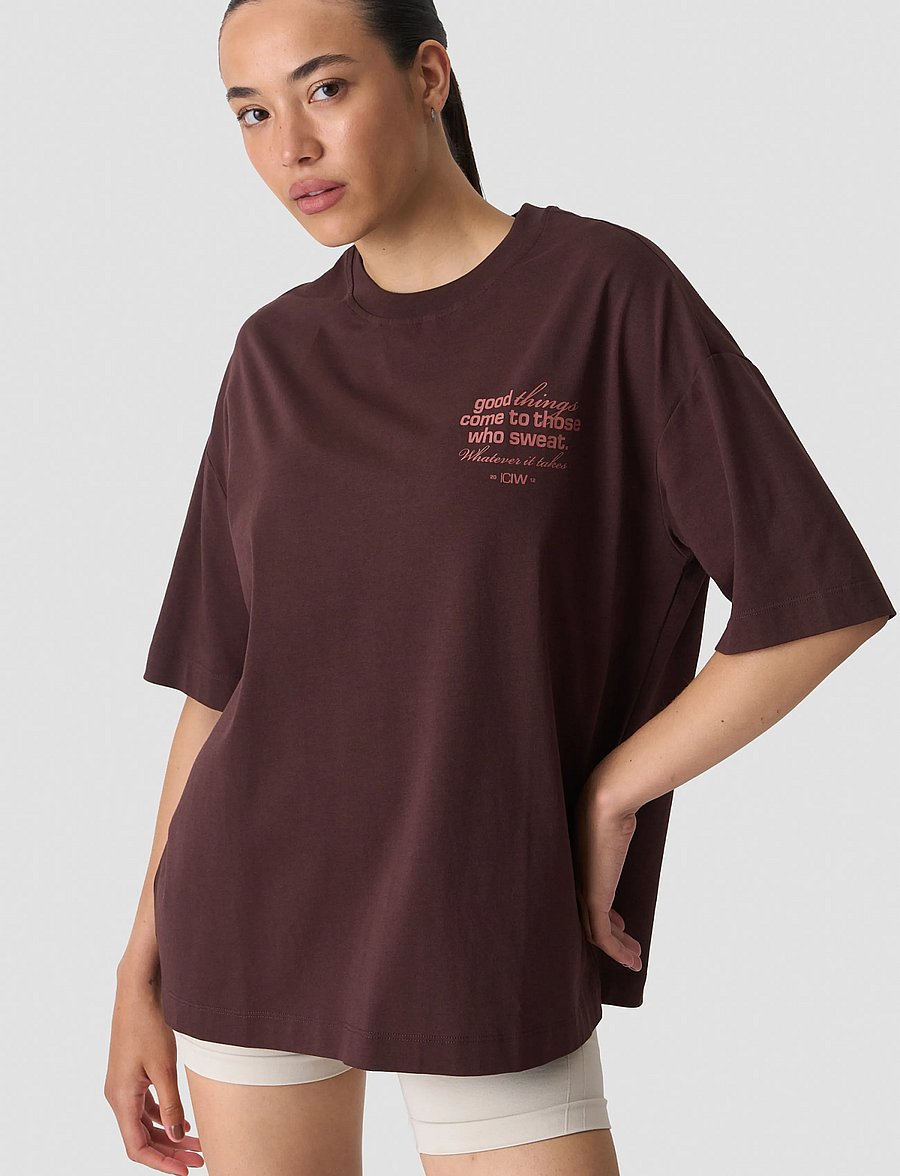 ICANIWILL - Everyday Oversized Cotton T-shirt Print W - t-shirts - espresso - 0