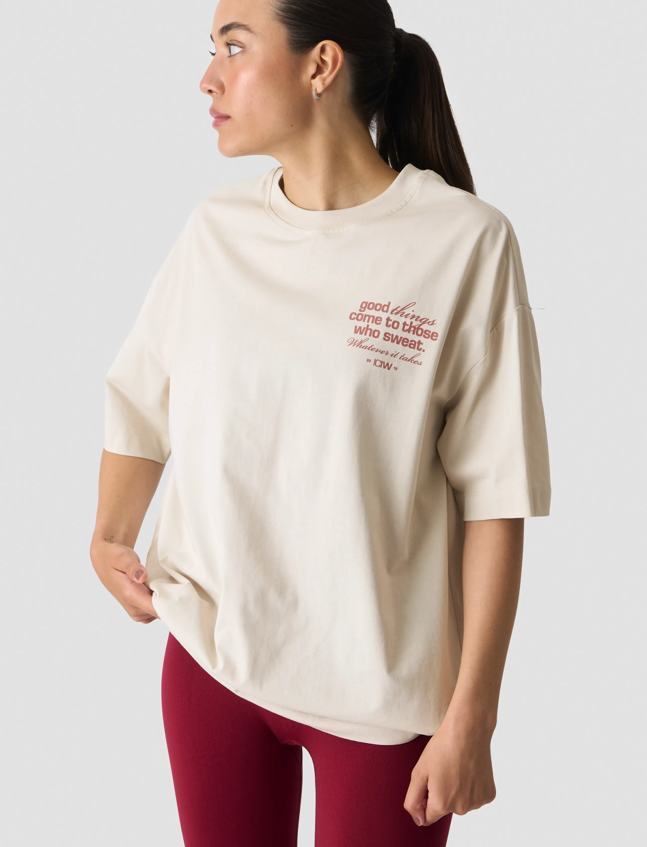 ICANIWILL Everyday Oversized Cotton T-shirt Print W - T-shirts - LIGHT BEIGE / beige