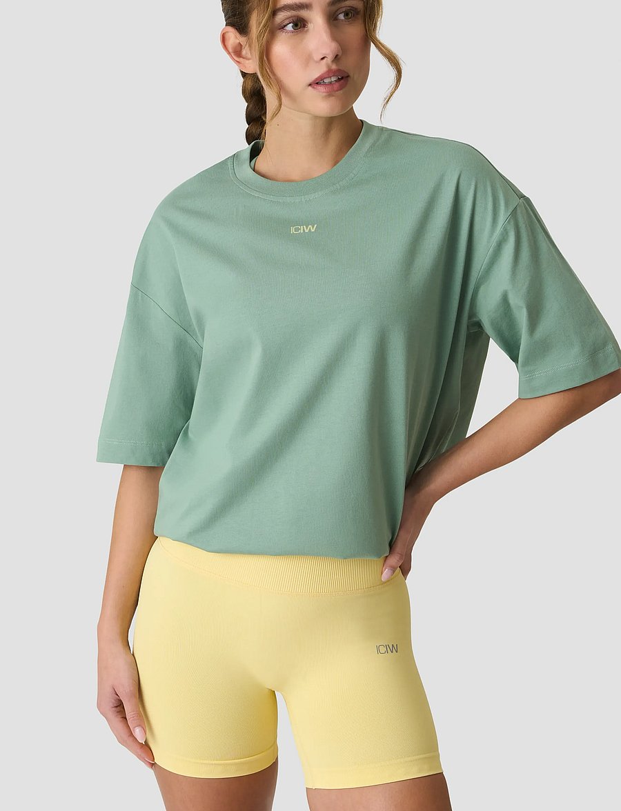 ICANIWILL - Everyday Oversized Cotton T-shirt Print W - palaidinės ir marškinėliai - light moss green - 3