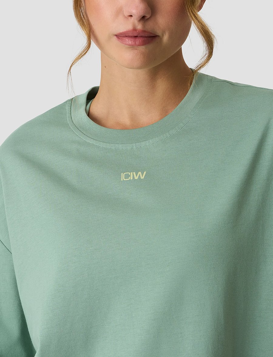 ICANIWILL - Everyday Oversized Cotton T-shirt Print W - palaidinės ir marškinėliai - light moss green - 4