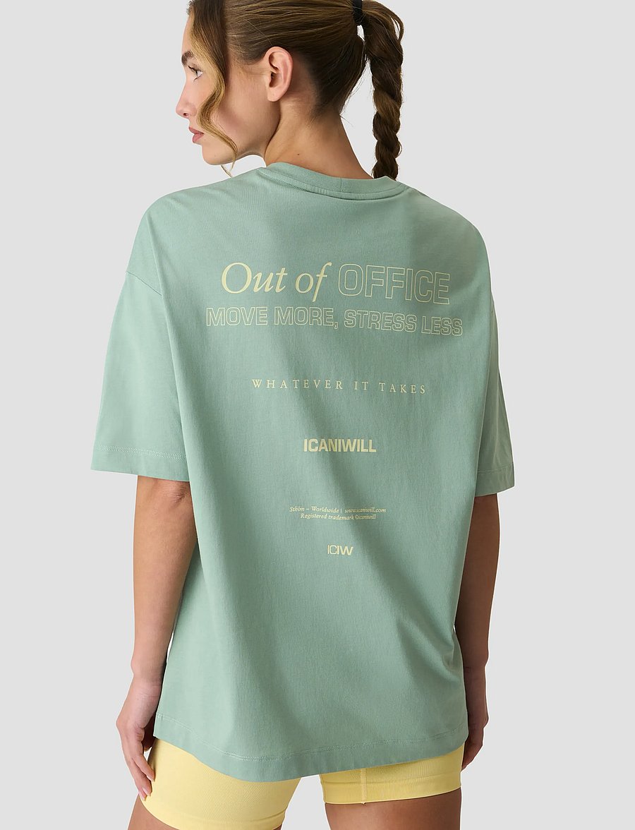 ICANIWILL - Everyday Oversized Cotton T-shirt Print W - palaidinės ir marškinėliai - light moss green - 5