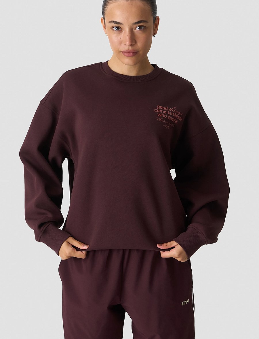 ICANIWILL - Everyday Relaxed Crewneck Print W - sweatshirts - espresso - 0