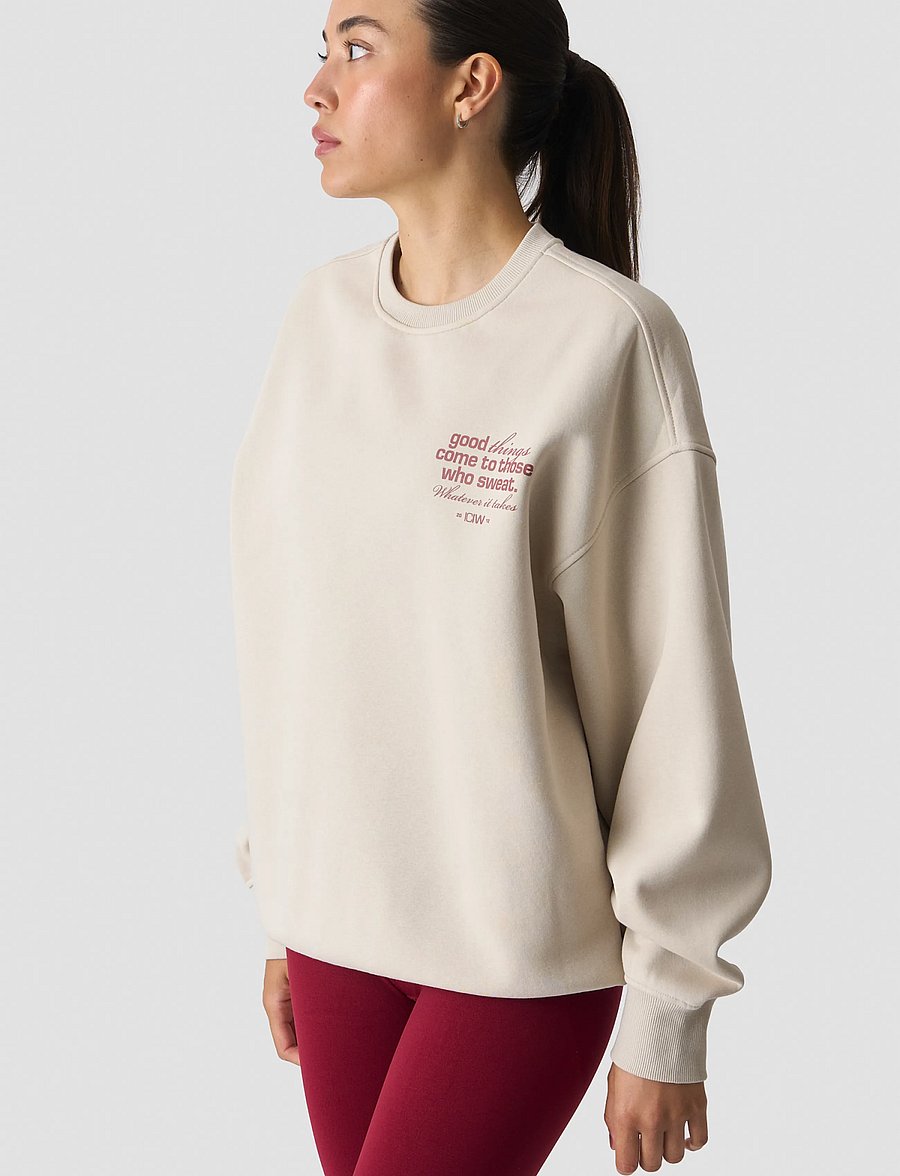ICANIWILL - Everyday Relaxed Crewneck Print W - sweatshirts - light beige - 0