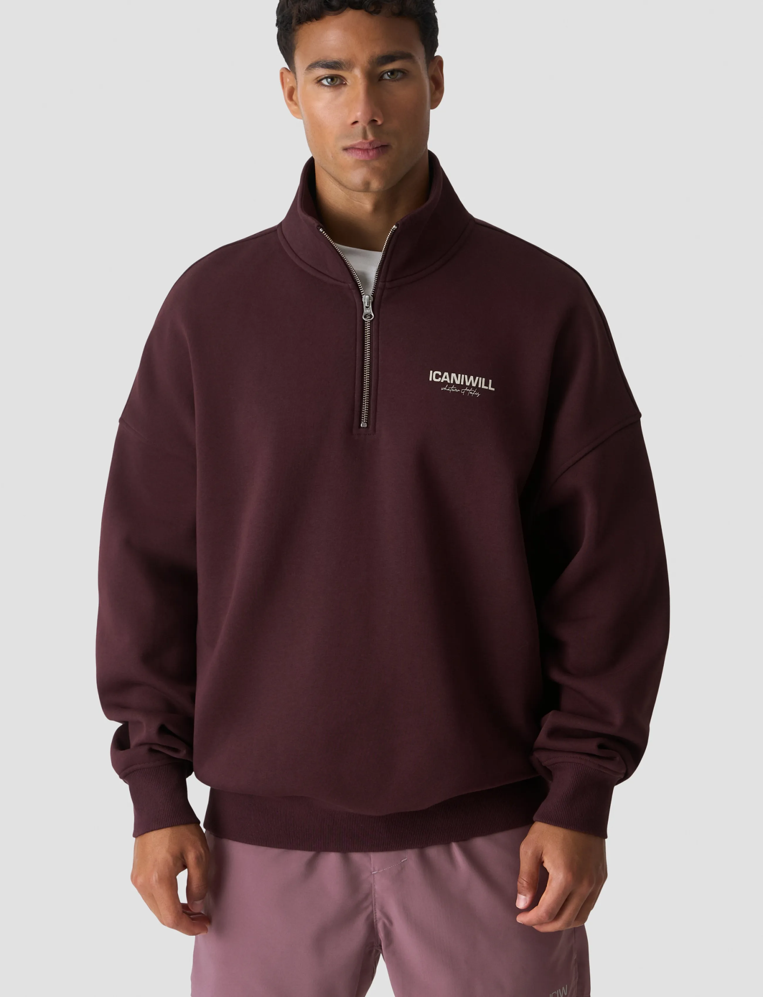 ICANIWILL - Everyday 1/4 Zip Sweatshirt Print M - tops - espresso - 0