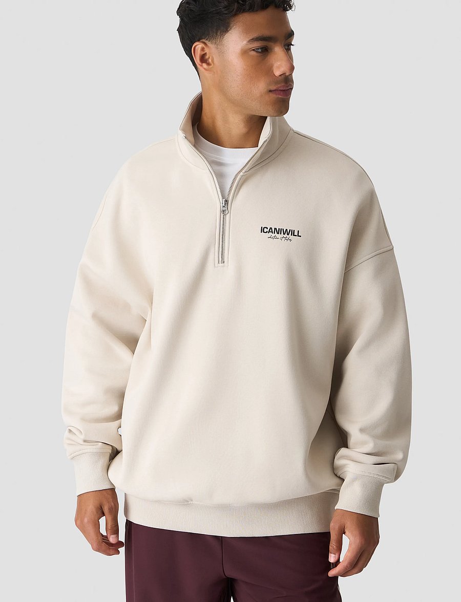 ICANIWILL - Everyday 1/4 Zip Sweatshirt Print M - oberteile - light beige - 0