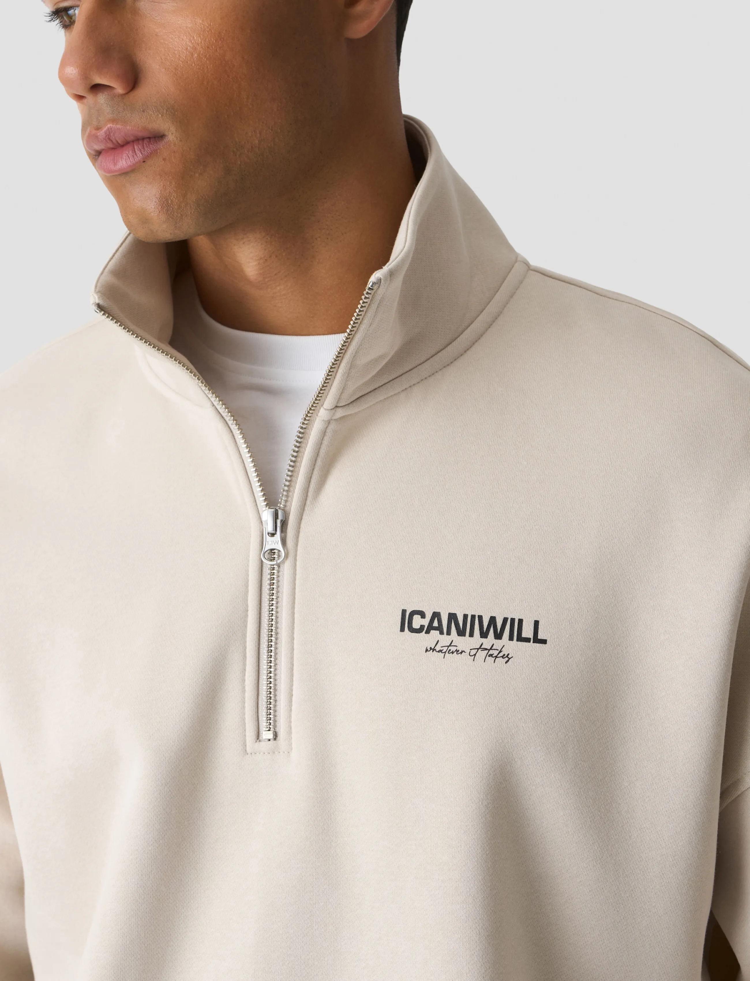 ICANIWILL - Everyday 1/4 Zip Sweatshirt Print M - tops - light beige - 4