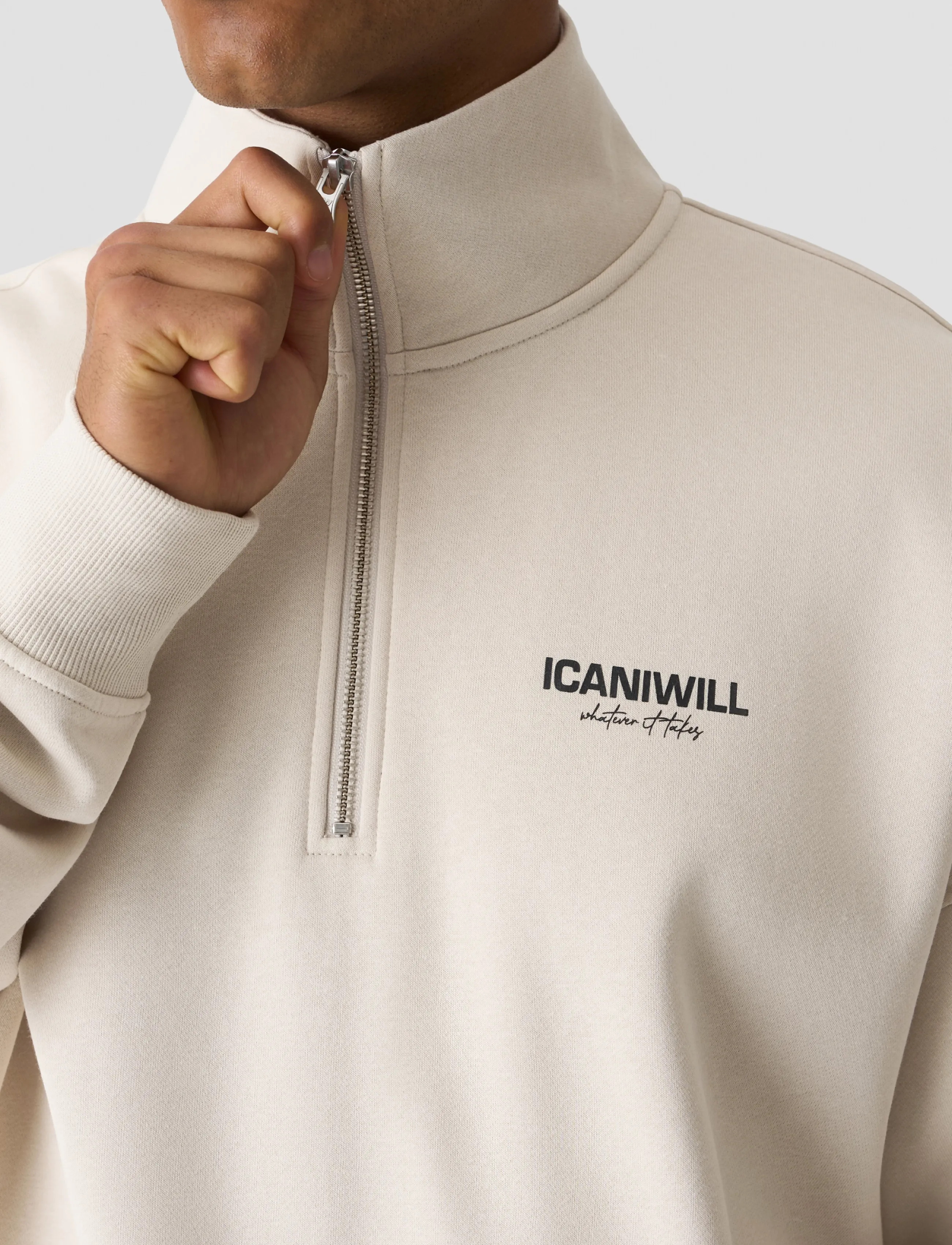 ICANIWILL - Everyday 1/4 Zip Sweatshirt Print M - tops - light beige - 5