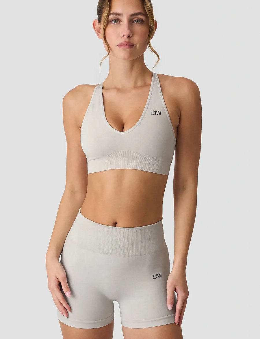 ICANIWILL - Sculpt Seamless V-neck Sports Bra - sport brjóstahaldarar - light dusty beige - 5