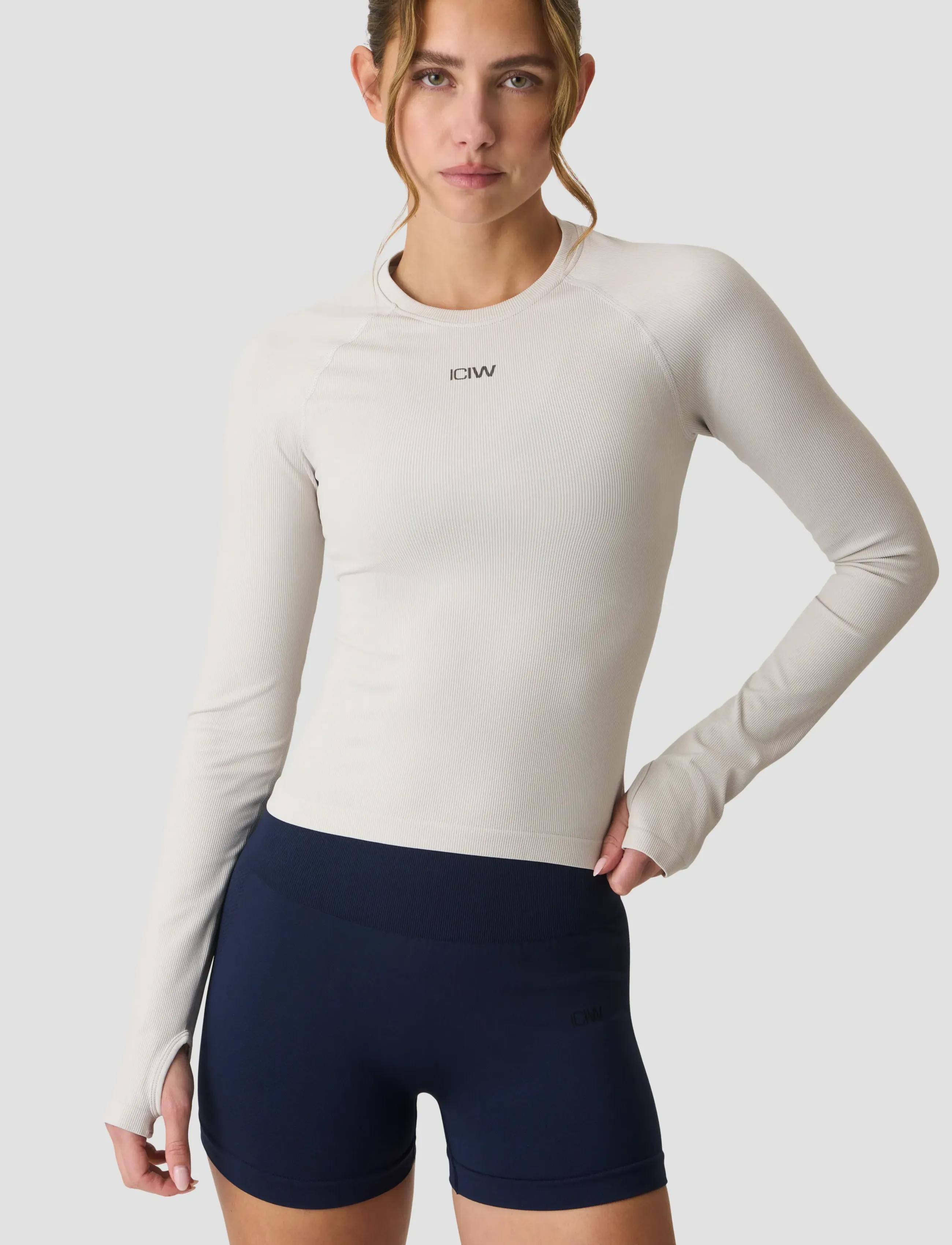 ICANIWILL Sculpt Seamless Ribbed LS W - Sportstoppe - LIGHT DUSTY BEIGE / cream
