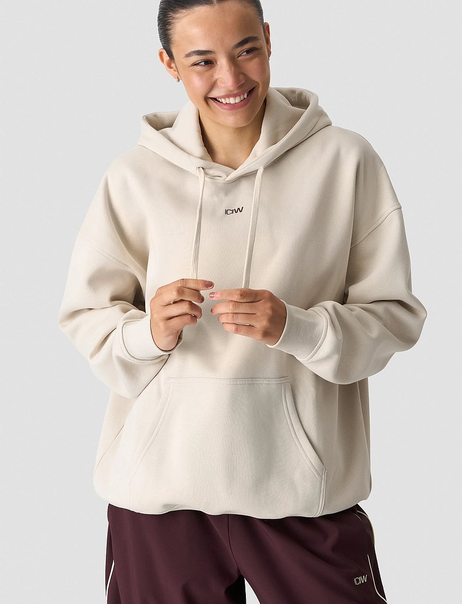 ICANIWILL - Everyday Relaxed Hoodie Print W - kapuutsiga dressipluusid - light beige - 0