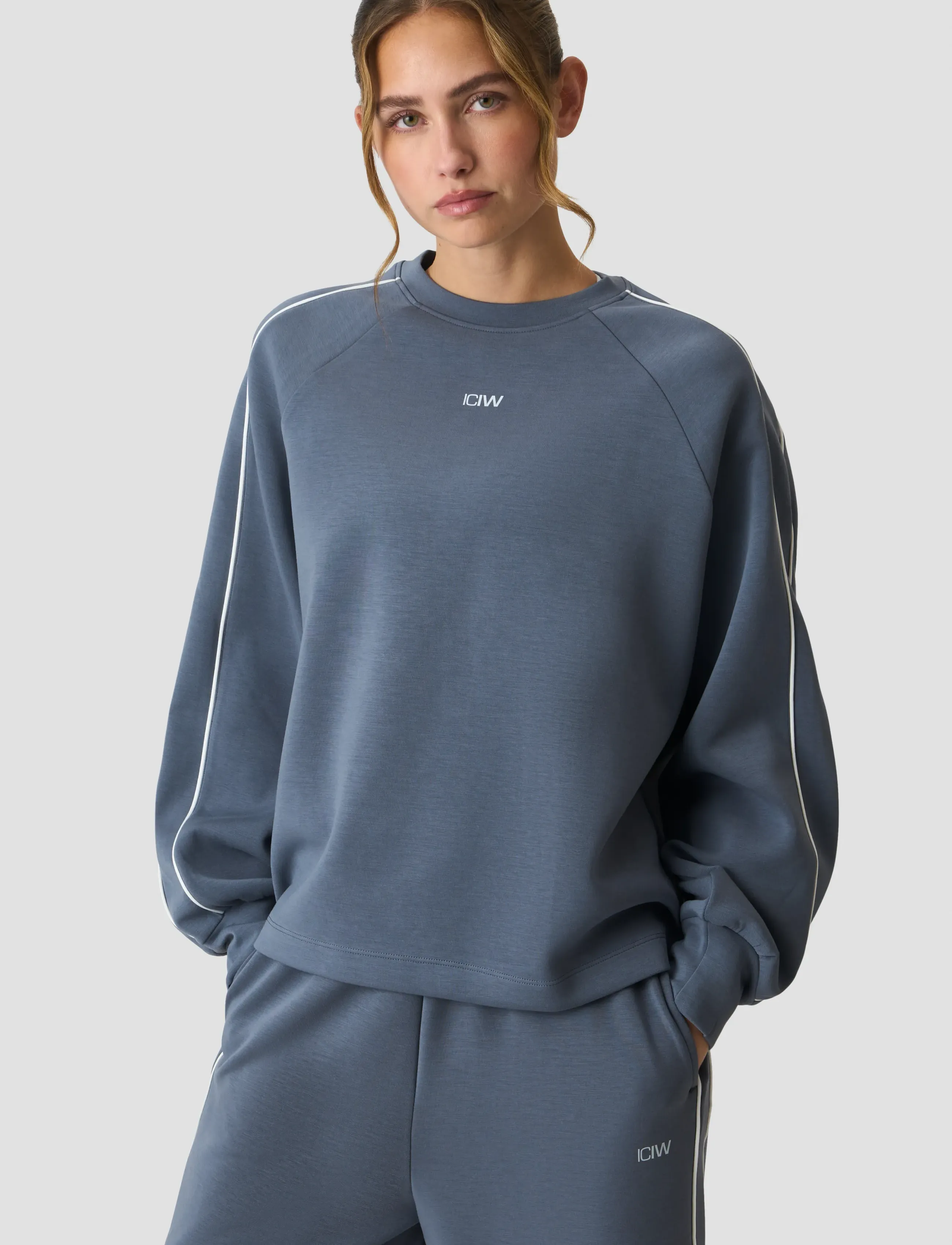 ICANIWILL Contrast Crewneck W, Kvinder, Stribet Crewneck Sweatshirt, Blå, Str: XS