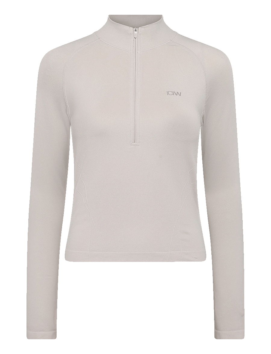 ICANIWILL - Shape 1/2 Zip Long Sleeve W - crop-tops - light beige - 1