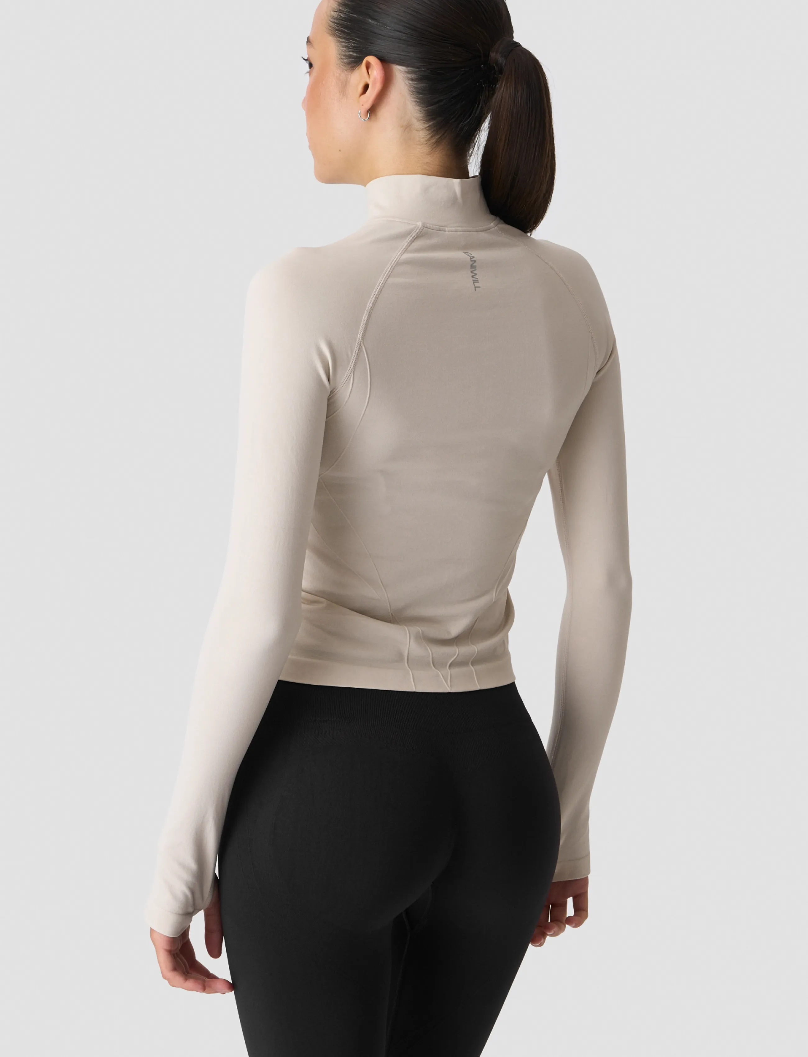 ICANIWILL - Shape 1/2 Zip Long Sleeve W - crop-tops - light beige - 4