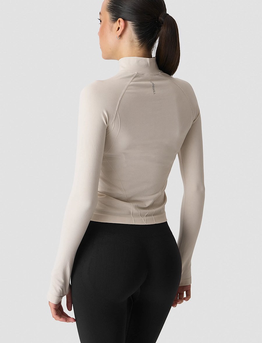 ICANIWILL - Shape 1/2 Zip Long Sleeve W - crop-tops - light beige - 4