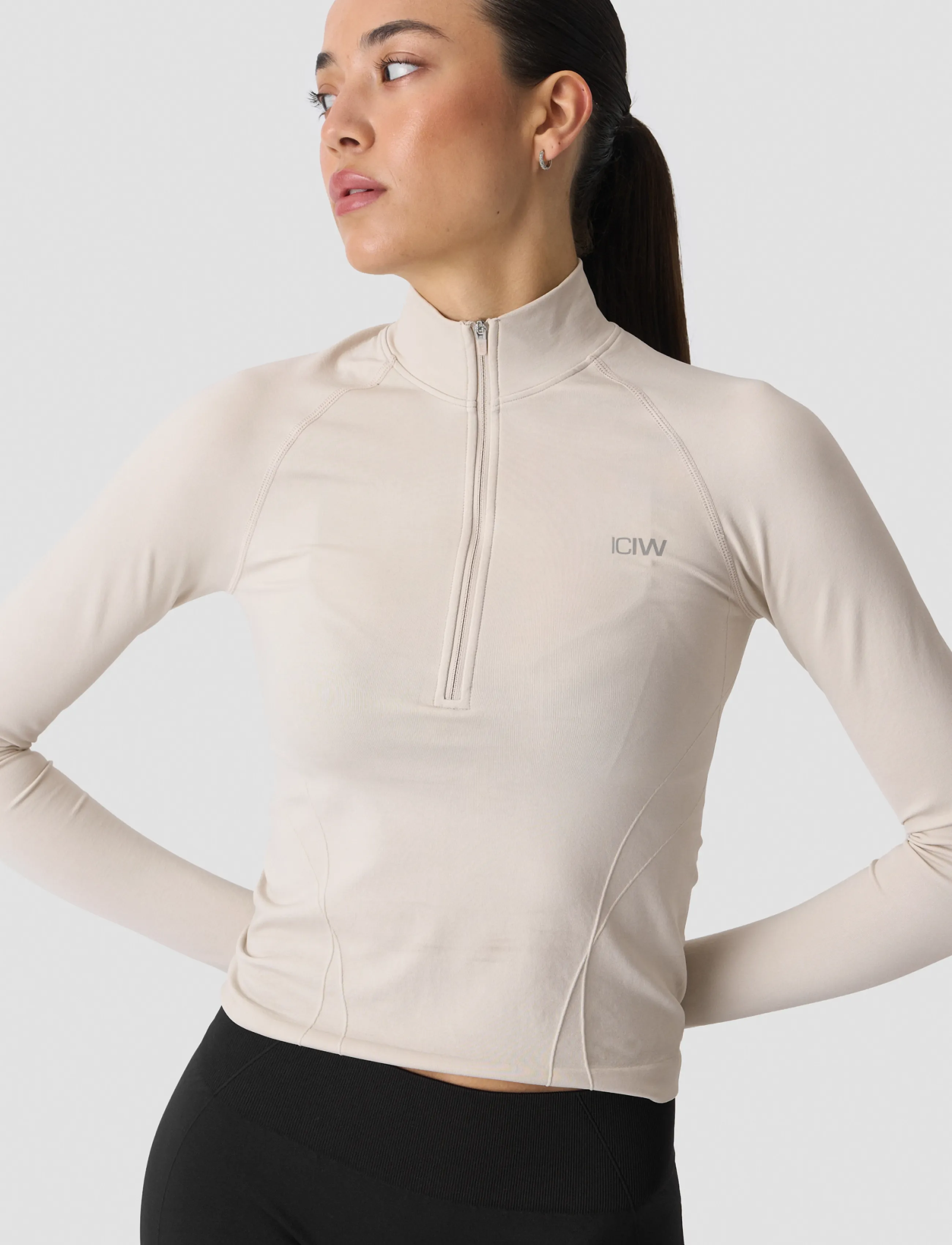 ICANIWILL - Shape 1/2 Zip Long Sleeve W - crop-tops - light beige - 5
