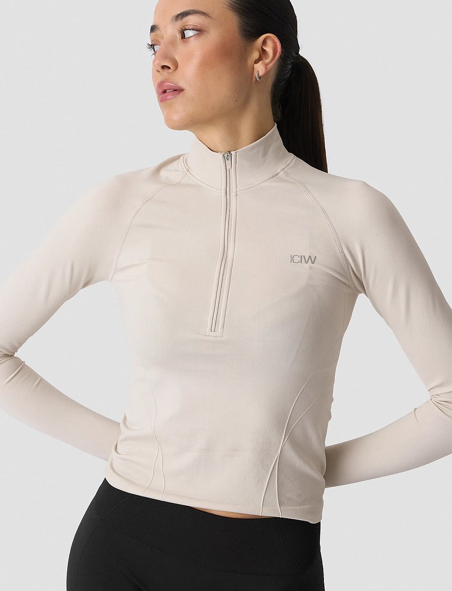ICANIWILL - Shape 1/2 Zip Long Sleeve W - crop-tops - light beige - 5