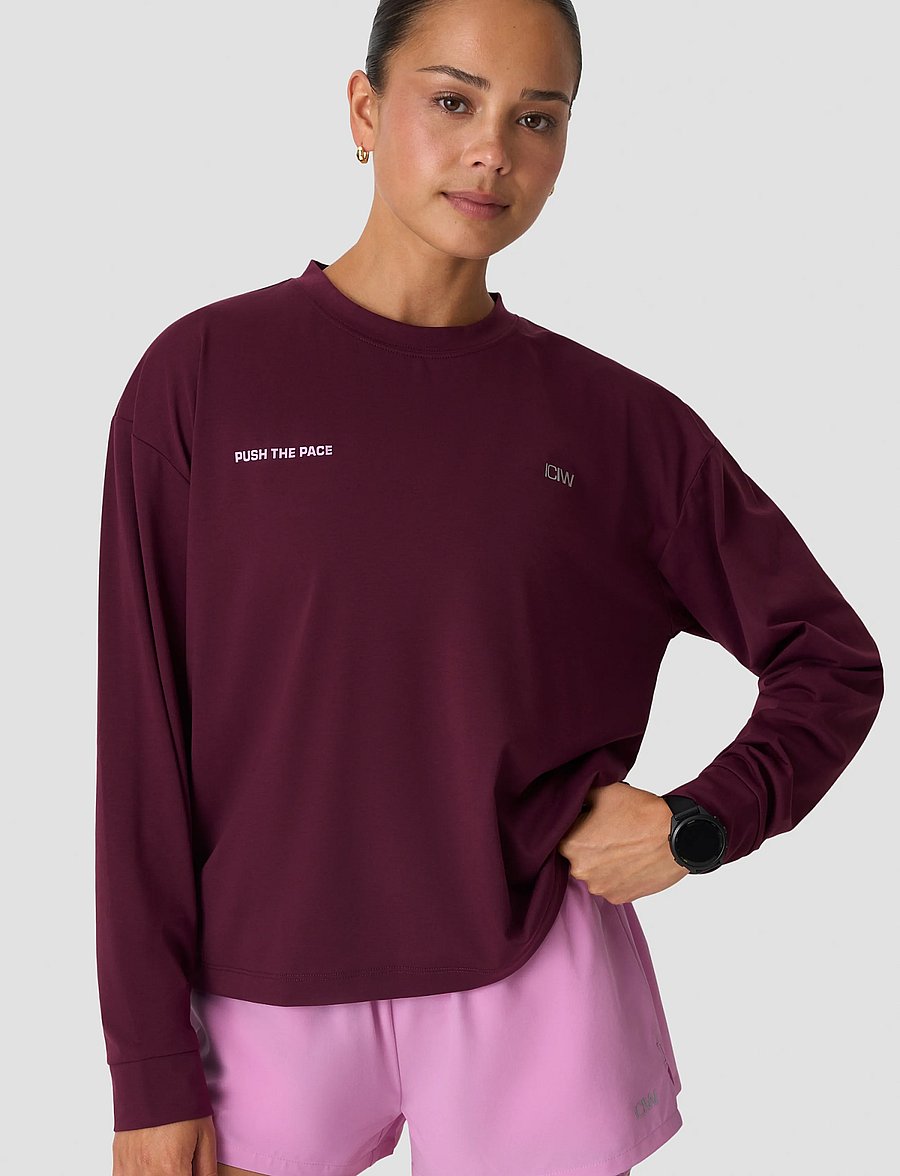 ICANIWILL - Mirage Dri-Release Long Sleeve Print W - langærmede t-shirts - dark mahogany - 0