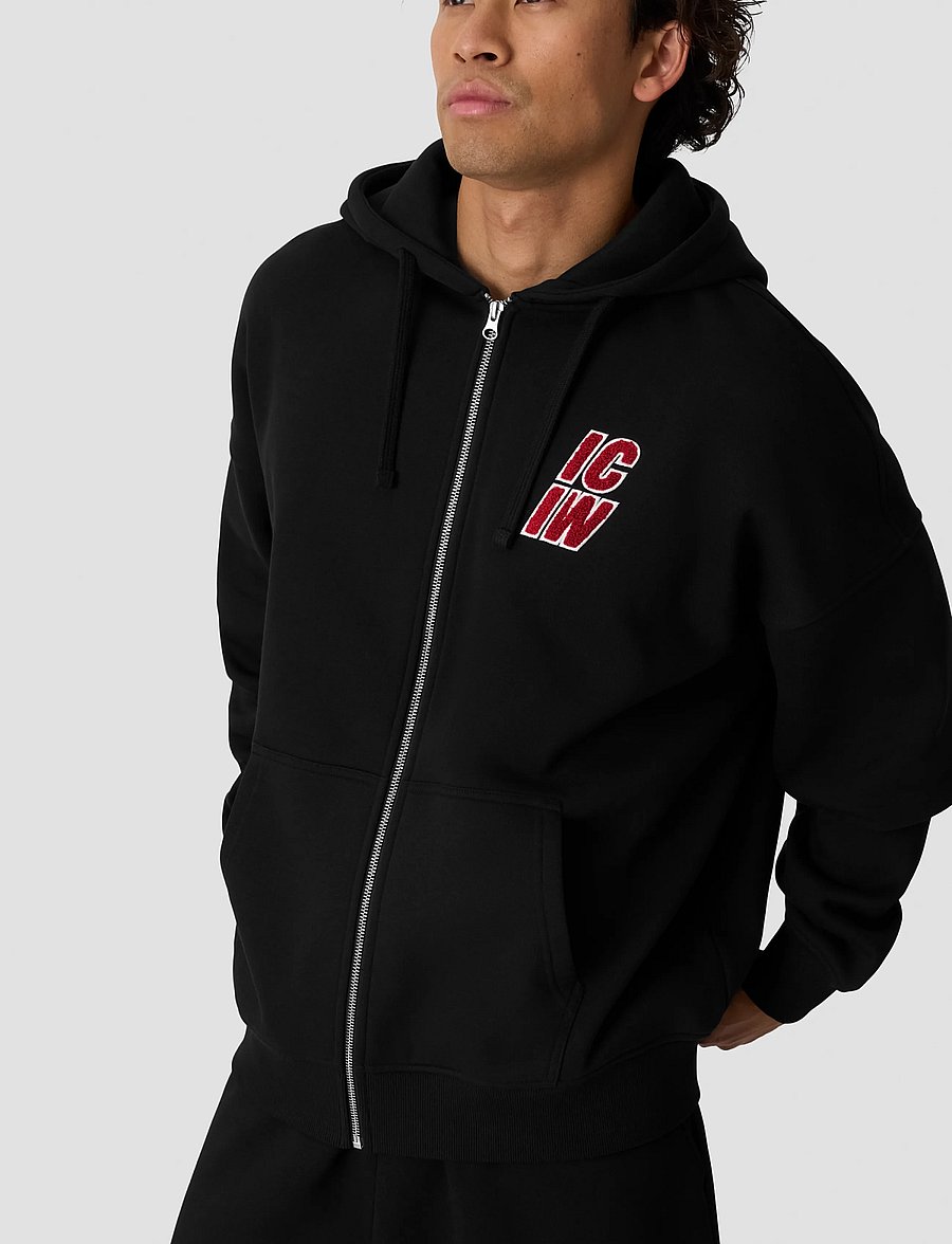 ICANIWILL - Everyday Relaxed Zip Hoodie Terry Print M - huvtröjor - black - 0