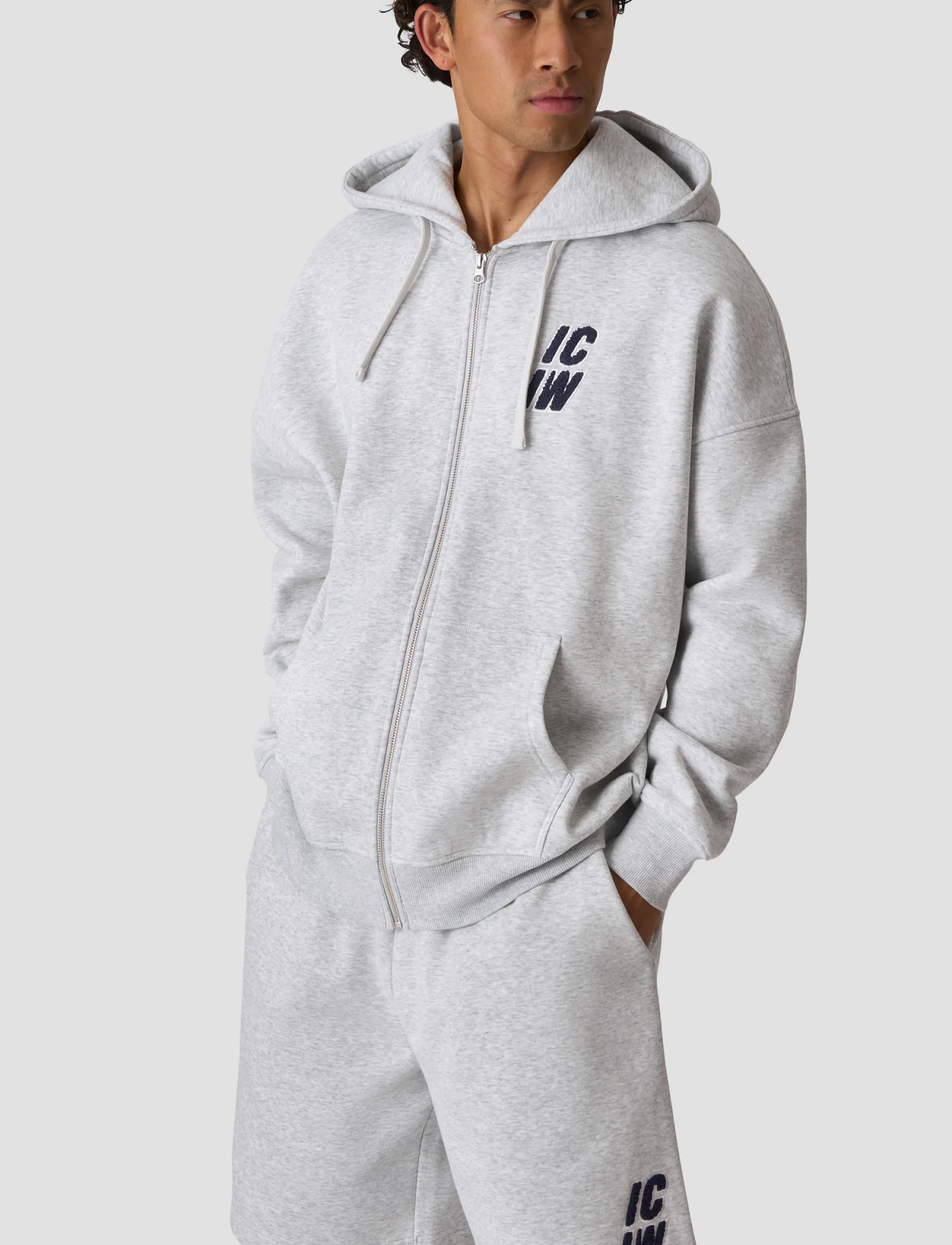 ICANIWILL - Everyday Relaxed Zip Hoodie Terry Print M - overdele - light grey melange - 4