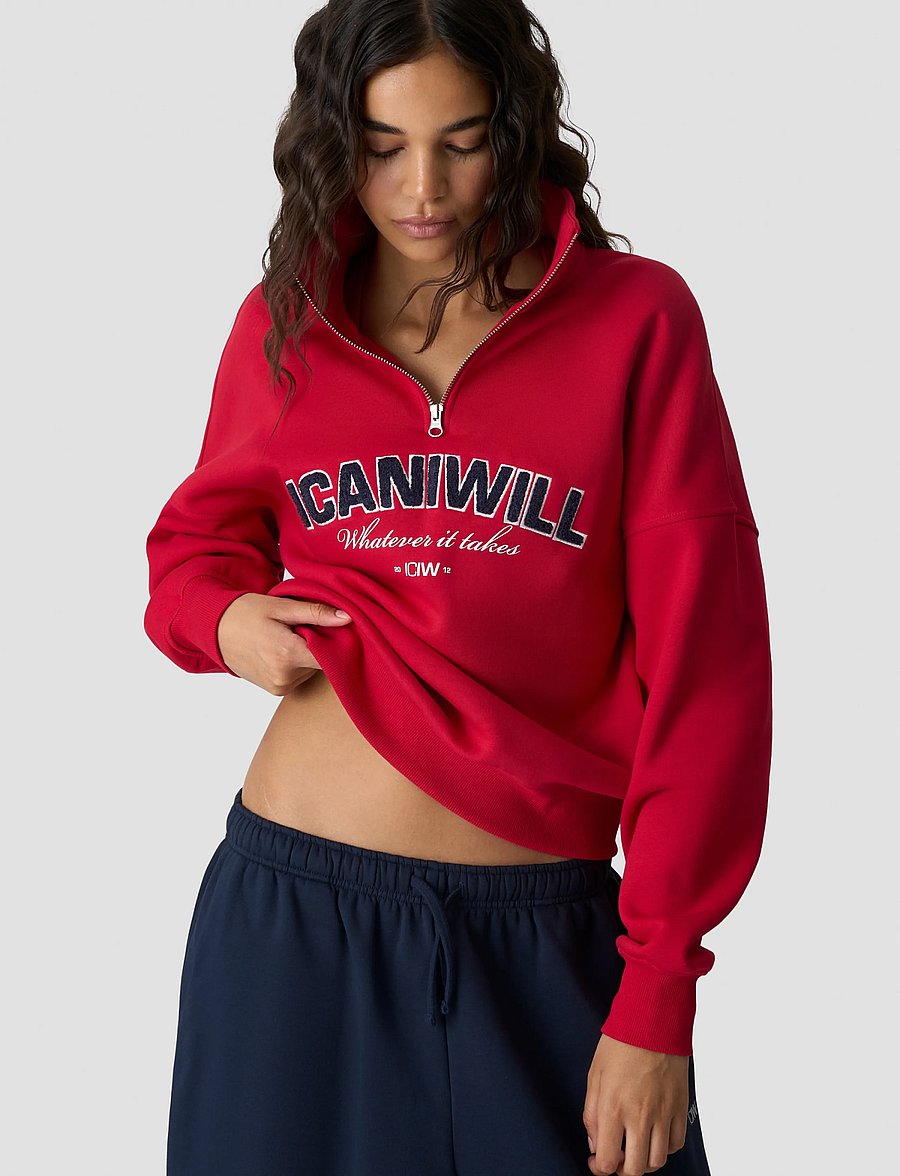ICANIWILL - Everyday 1/4 Zip Sweatshirt Terry Print W - sweatshirts - bright red - 0