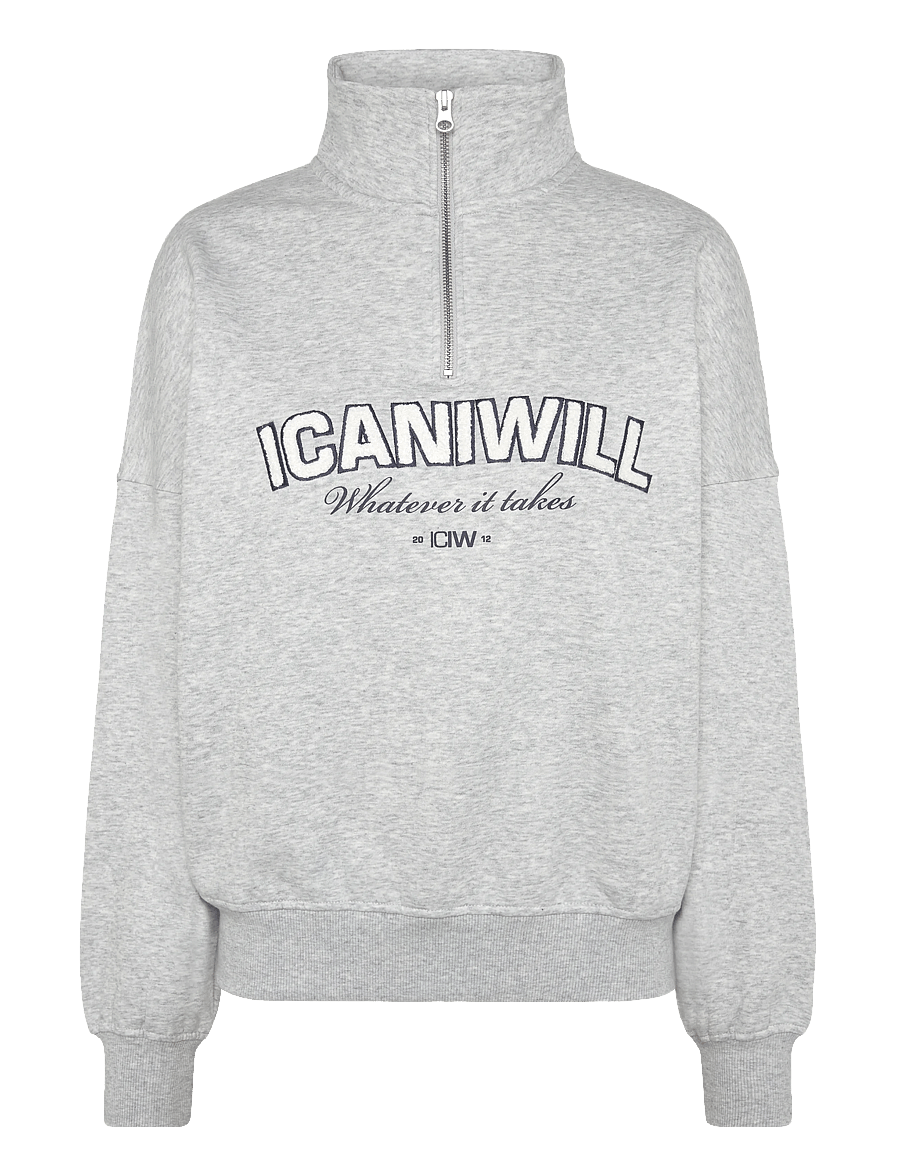 ICANIWILL - Everyday 1/4 Zip Sweatshirt Terry Print W - dressipluusid ja pusad - light grey melange - 1