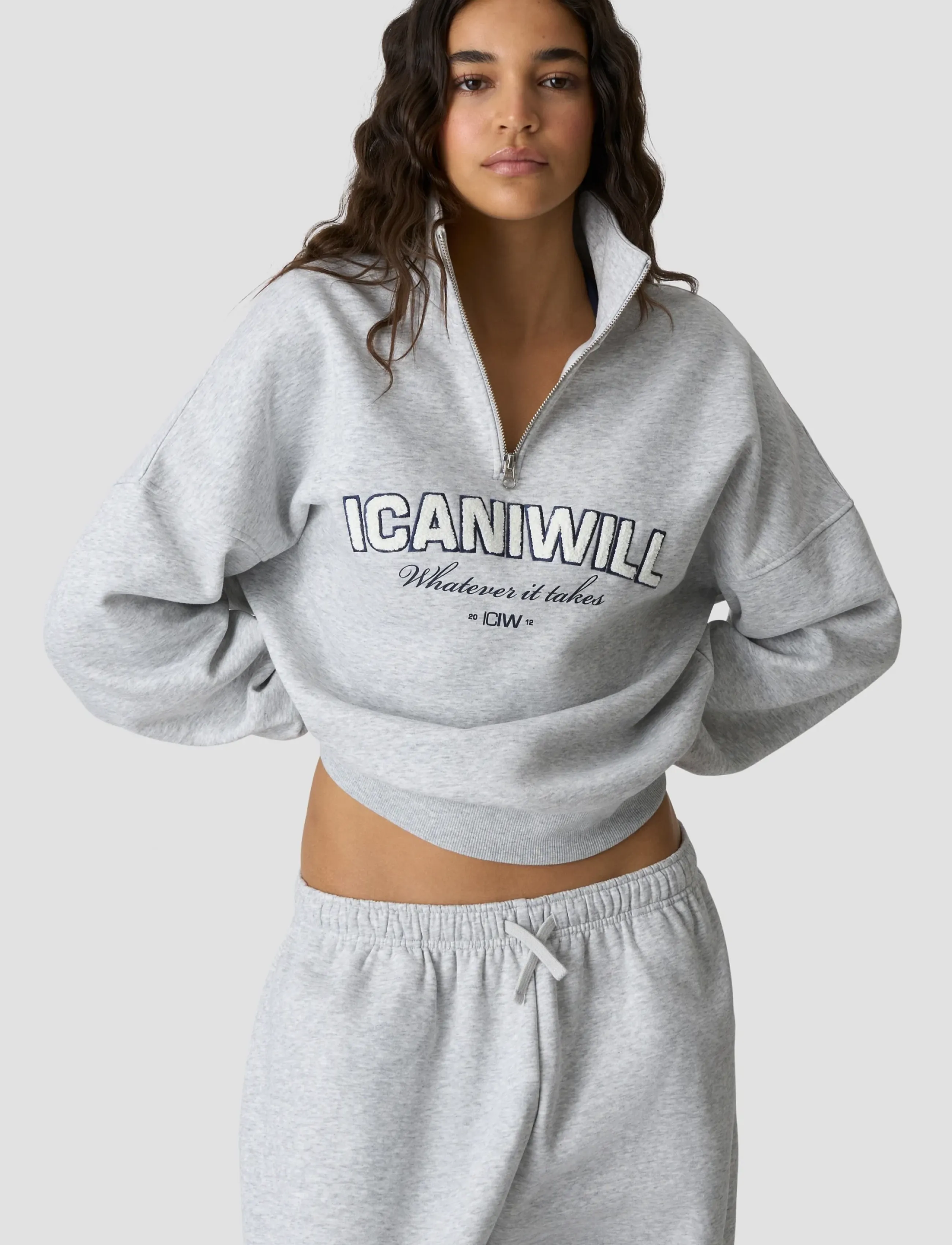 ICANIWILL - Everyday 1/4 Zip Sweatshirt Terry Print W - dressipluusid ja pusad - light grey melange - 0
