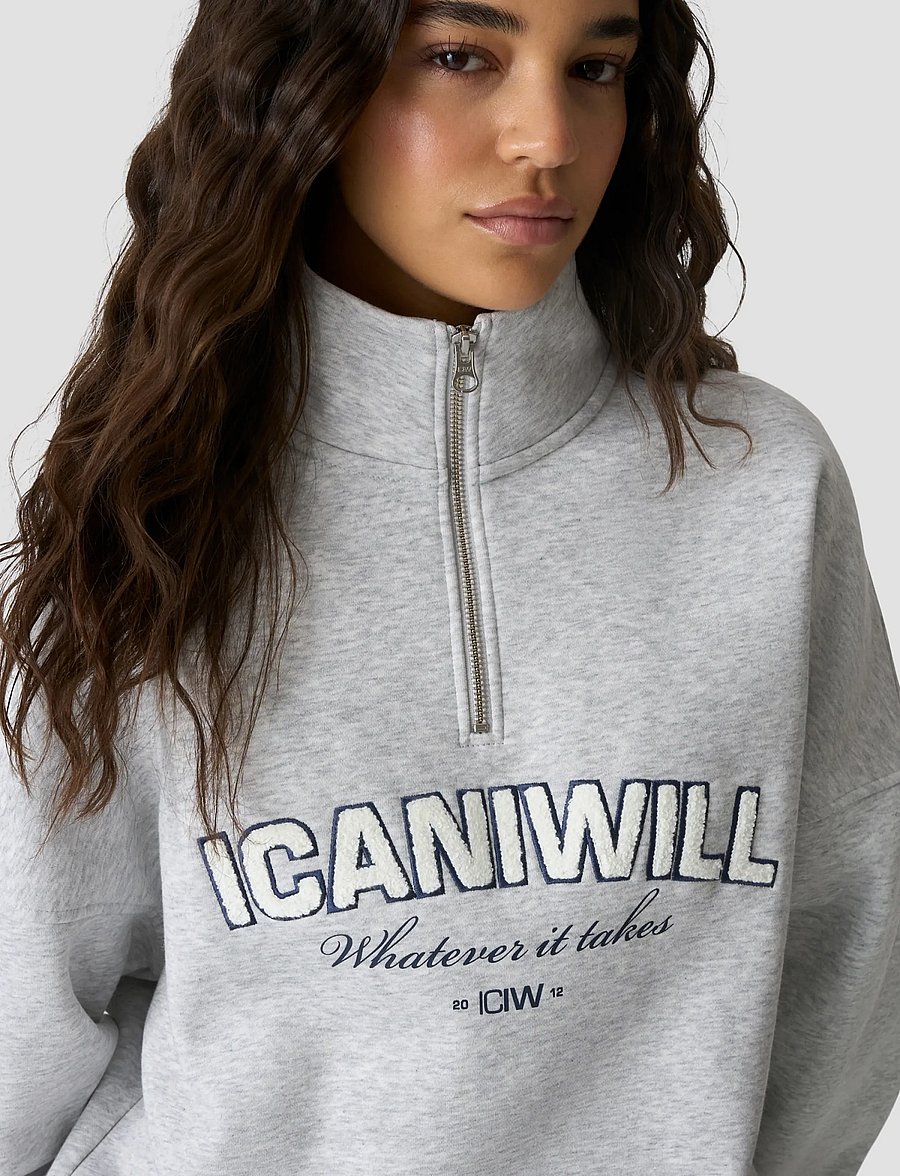 ICANIWILL - Everyday 1/4 Zip Sweatshirt Terry Print W - dressipluusid ja pusad - light grey melange - 5