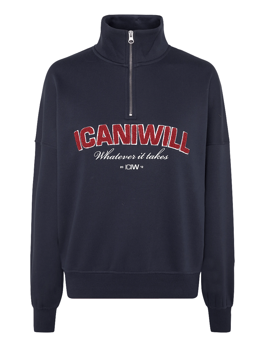ICANIWILL - Everyday 1/4 Zip Sweatshirt Terry Print W - overdele - midnight blue - 1
