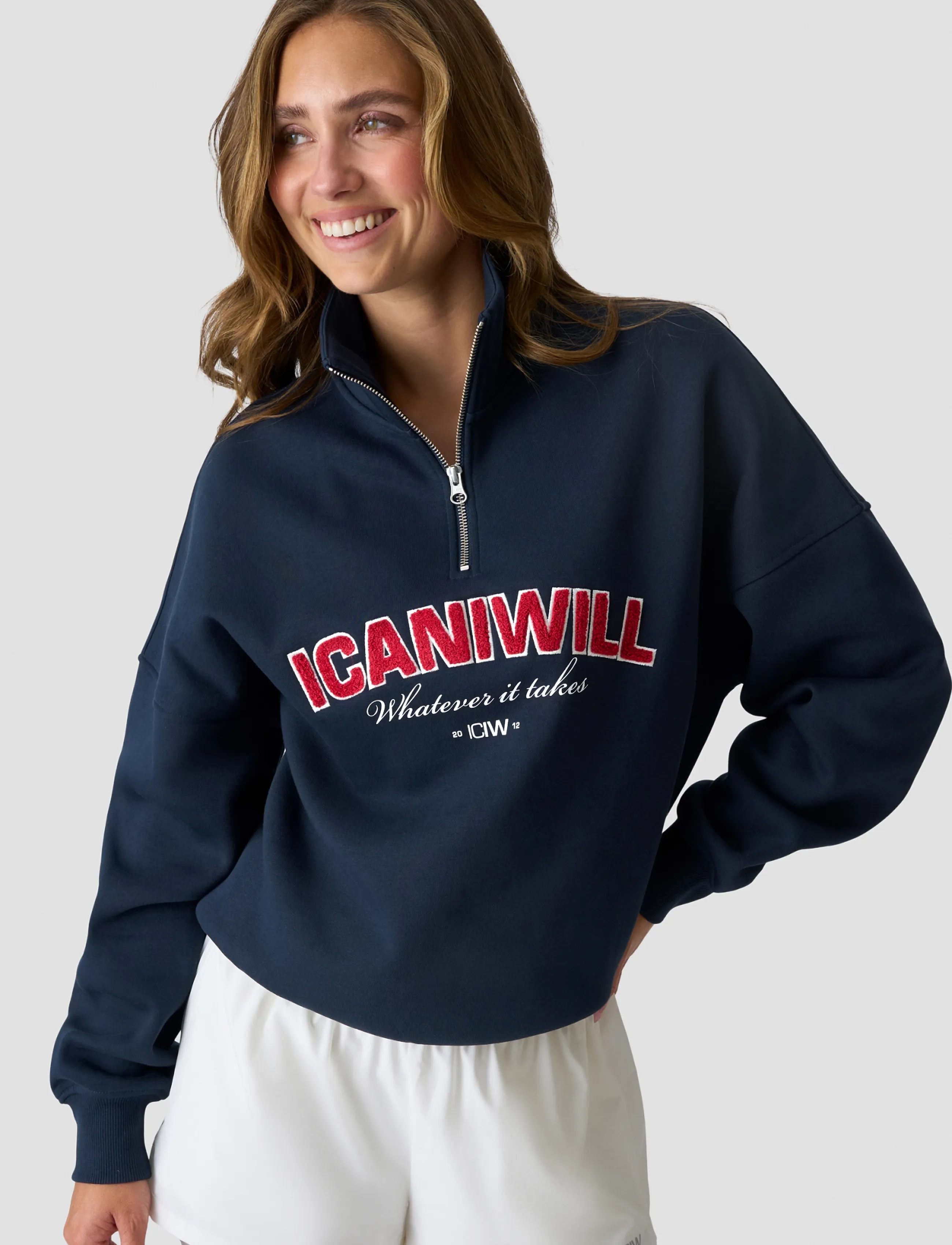 ICANIWILL - Everyday 1/4 Zip Sweatshirt Terry Print W - overdele - midnight blue - 0