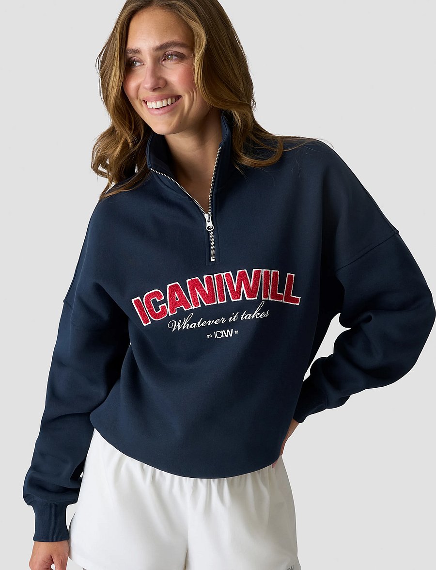 ICANIWILL - Everyday 1/4 Zip Sweatshirt Terry Print W - overdele - midnight blue - 0