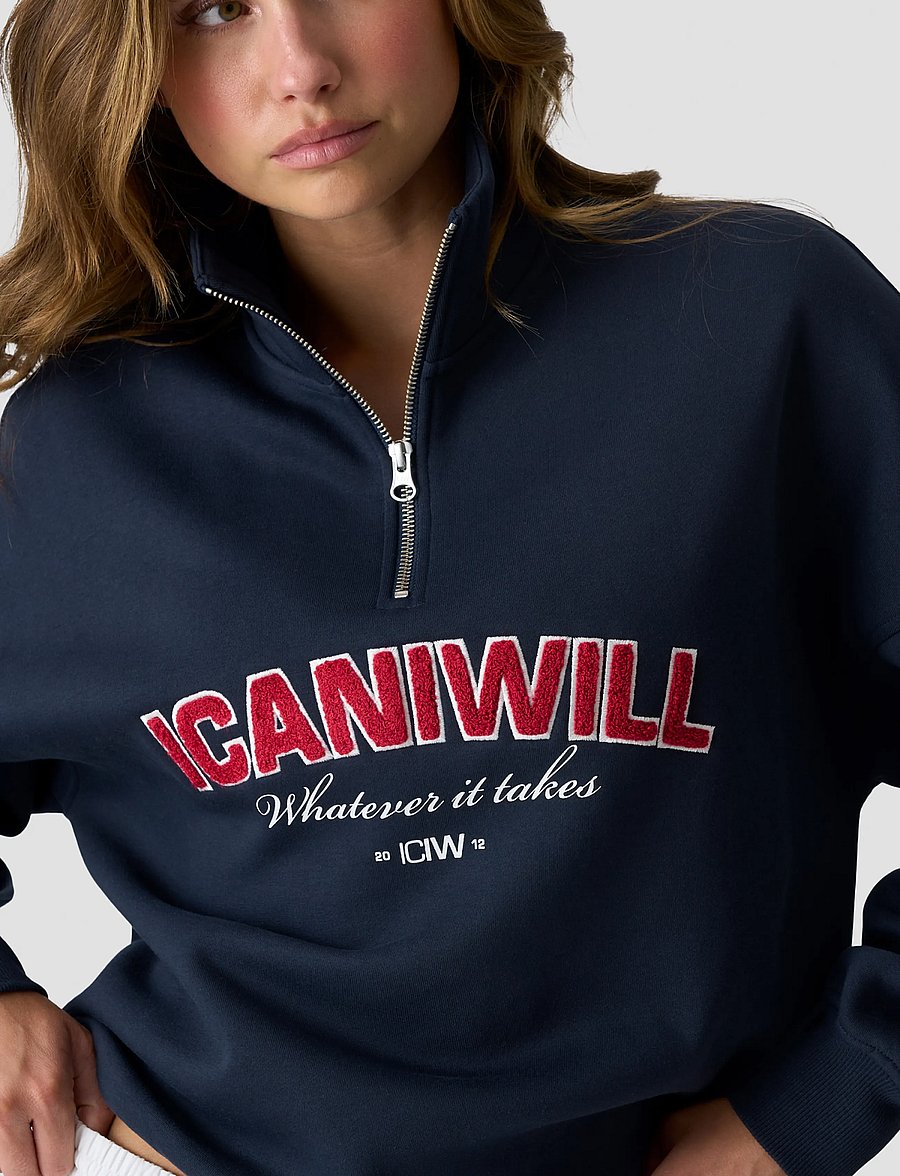 ICANIWILL - Everyday 1/4 Zip Sweatshirt Terry Print W - overdele - midnight blue - 4