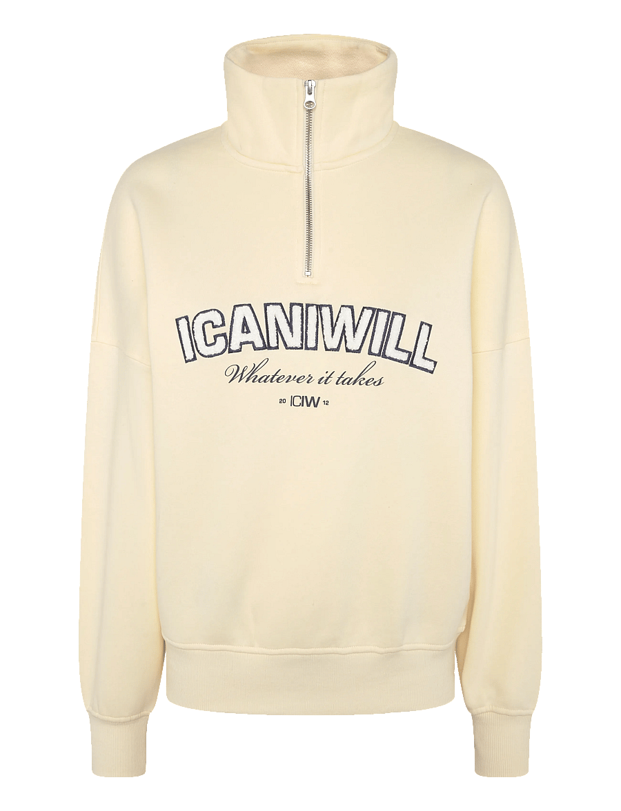 ICANIWILL - Everyday 1/4 Zip Sweatshirt Terry Print W - dressipluusid ja pusad - pale lemon - 1