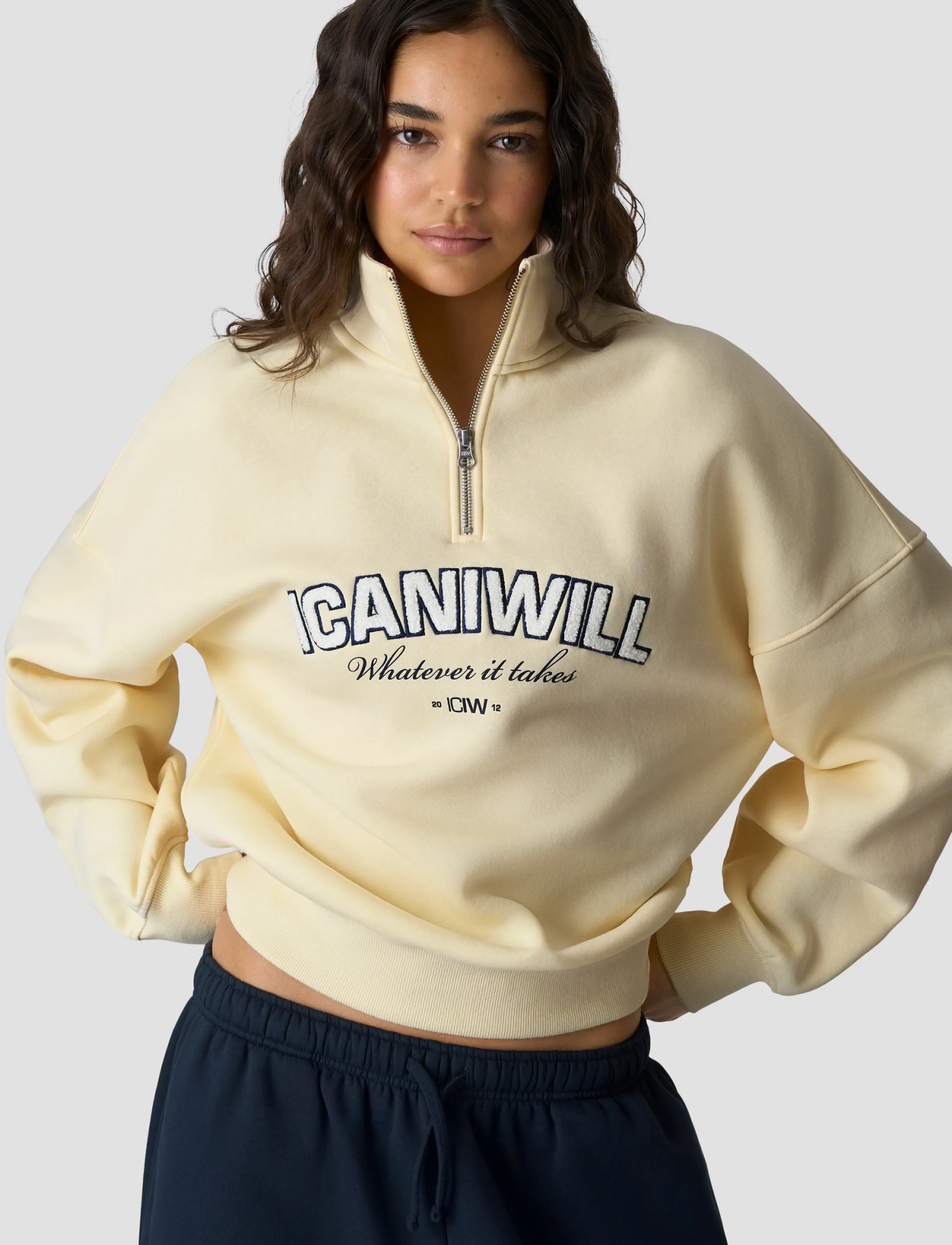 ICANIWILL - Everyday 1/4 Zip Sweatshirt Terry Print W - dressipluusid ja pusad - pale lemon - 0