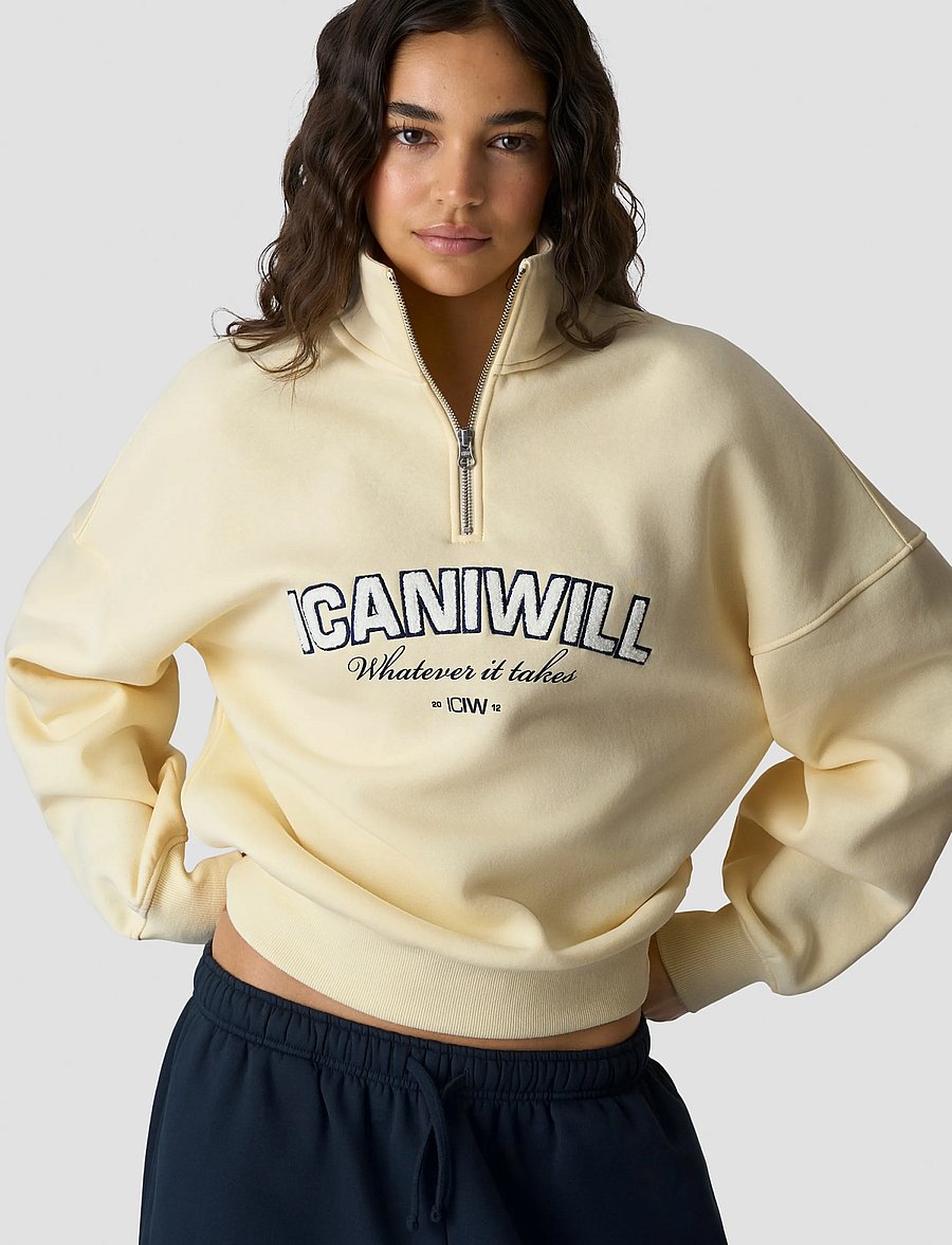 ICANIWILL - Everyday 1/4 Zip Sweatshirt Terry Print W - dressipluusid ja pusad - pale lemon - 0